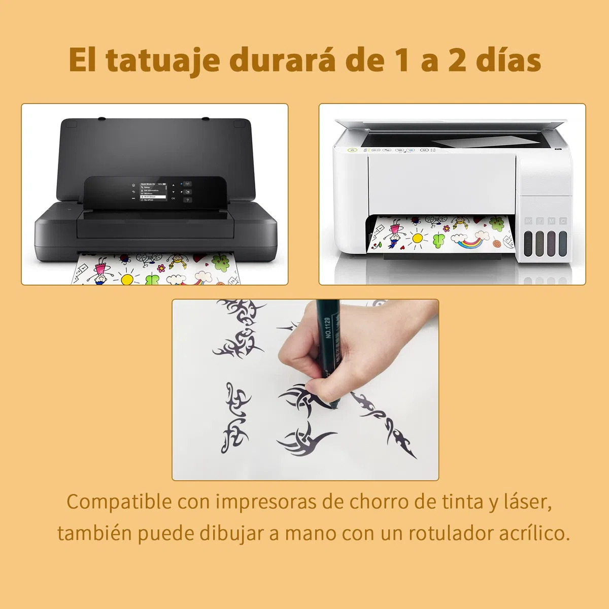 Papel imprimible para transferir tatuajes temporales para impresoras láser y de inyección de tinta,Tatuajes personalizados DIY Pegatinas Tamaño A4 1 pack: 15 papeles (Transparente)