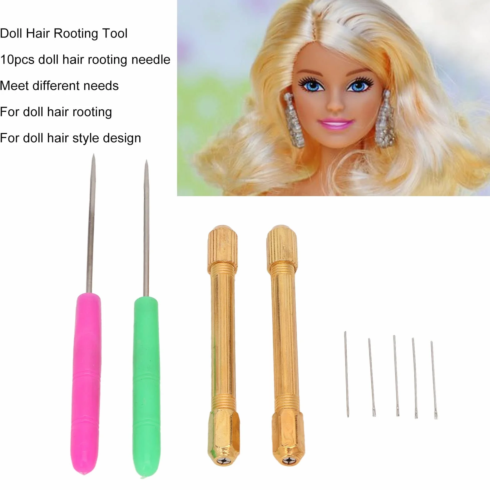 Kit de Fieltro de Aguja para Fabricación de Pelo en Muñecas, 10 Agujas de Metal Resistentes