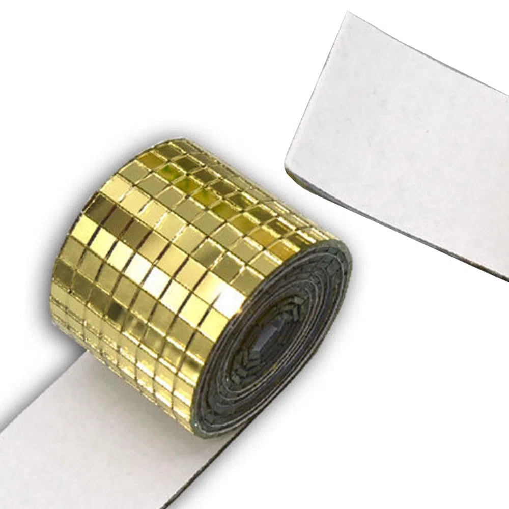 9600 Piezas Rollo Azulejos Mosaico Espejo Cuadrado, 5 x 5 mm Pegatinas de Azulejos de Mosaico Vidrio Cuadrados, Azulejos de Espejo Cuadrados Pegatinas Vidrio para Manualidades Pared Cocina Baños(oro)