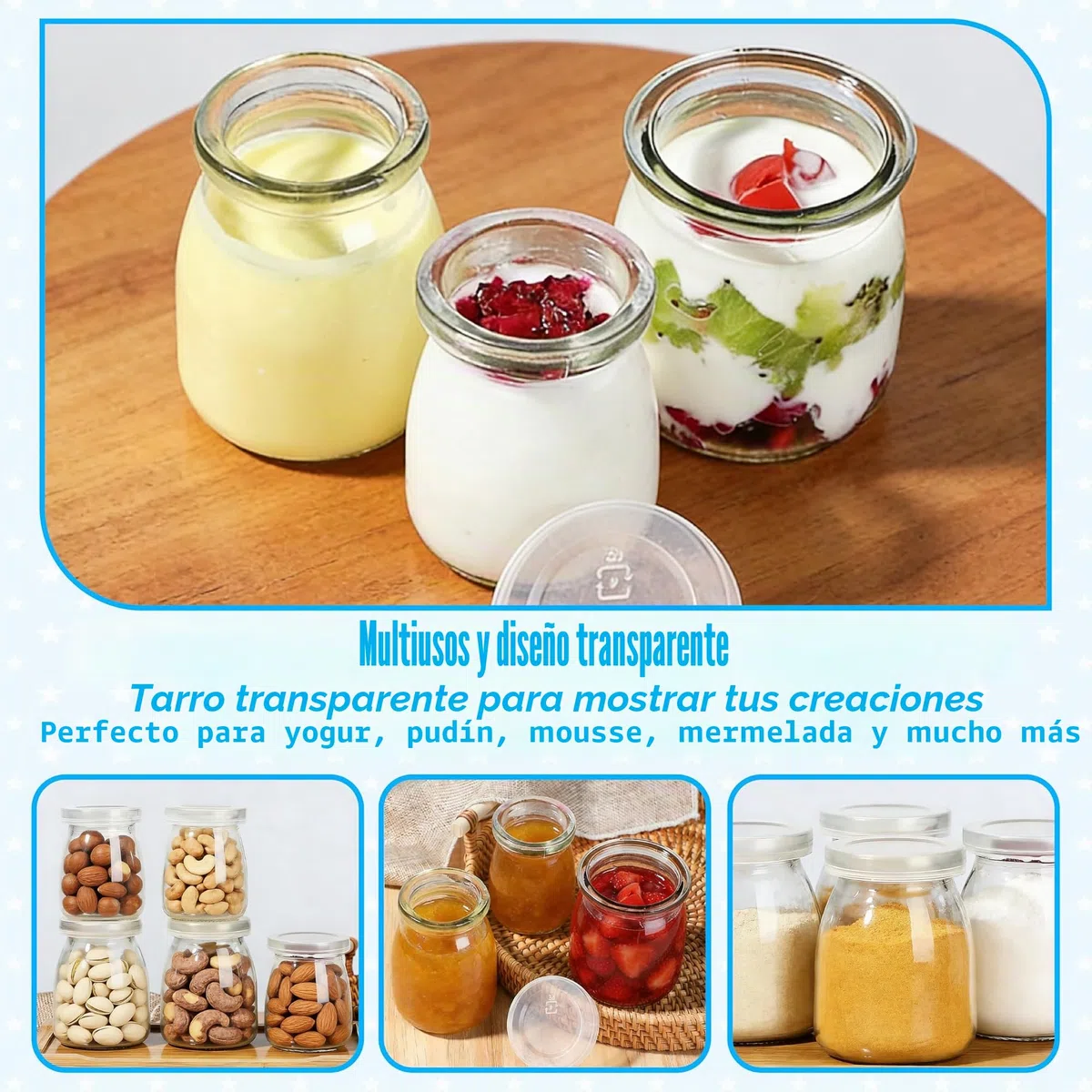 Lote de 12 macetas de yogur de vidrio 200 ml con tapas, sin BPA, + 1 cepillo, 24 etiquetas y 3 m de cuerda, para yogur casero, pudín, postres y conservación de alimentos