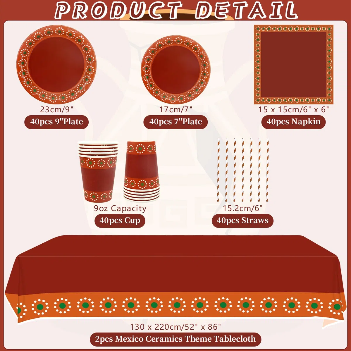 De Barro Mexicanos Decoración de Fiesta – Cielito Lindo – Artículos decorativos para fiestas – Incluye platos, vasos, servilletas, manteles, 20 personas