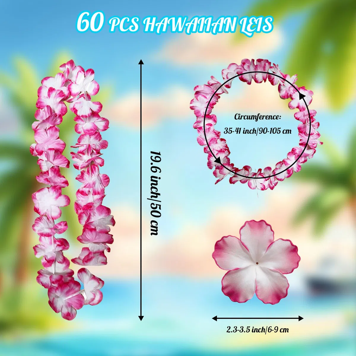 60 Piezas Collares Hawaianos, Collar de Flores Tropicales Lei, Hawaiano Guirnalda de Flores Artificiales Hawai, Decoración para Cumpleaños Luau en la Playa, Suministros para Fiestas