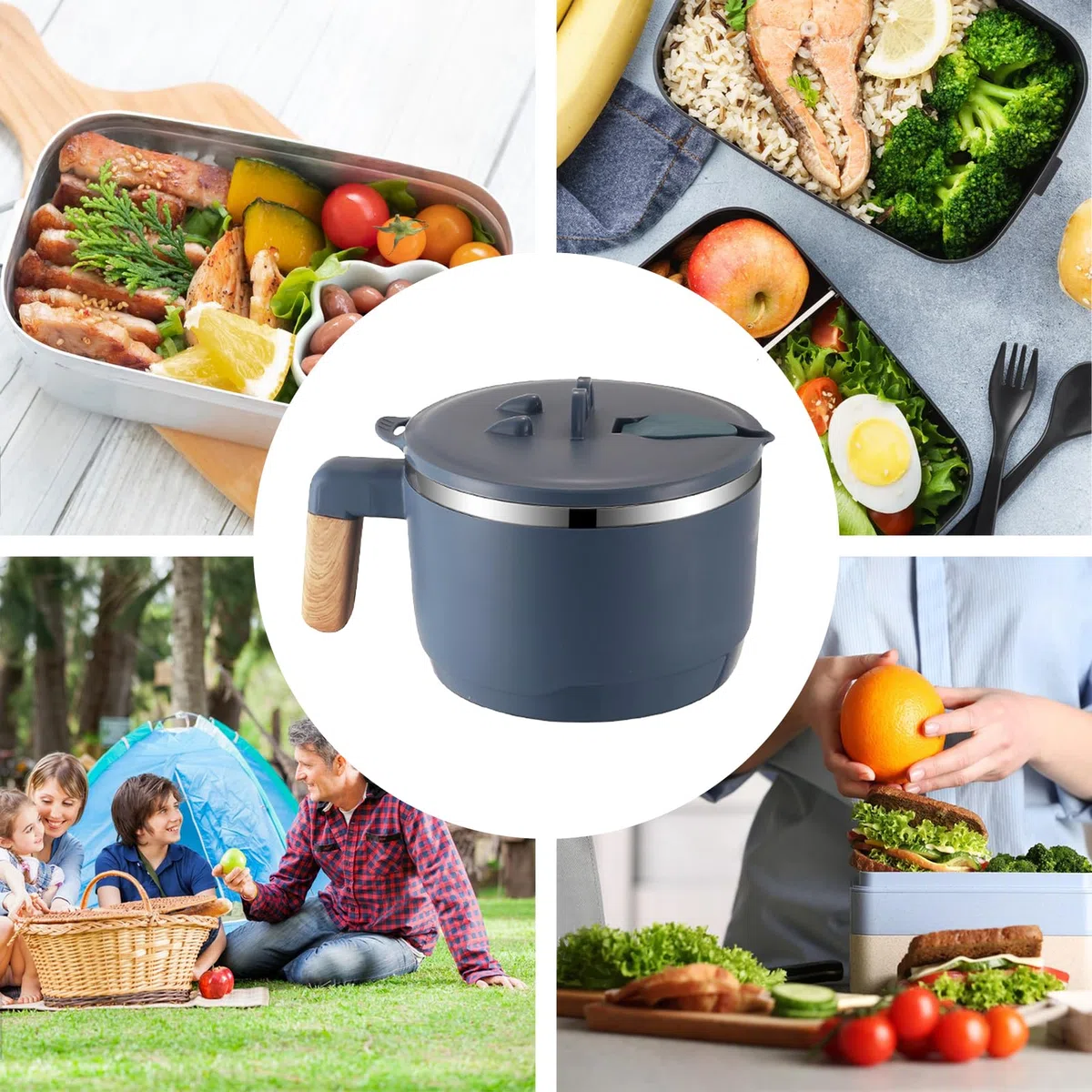 Ramenschüssel Instant, Rostfreier Stahl 1000ML Doppelt Isolierter Sellado Nudelschale mit Deckel, Auslaufsicher, Japanische Sopenschüssel (#A)