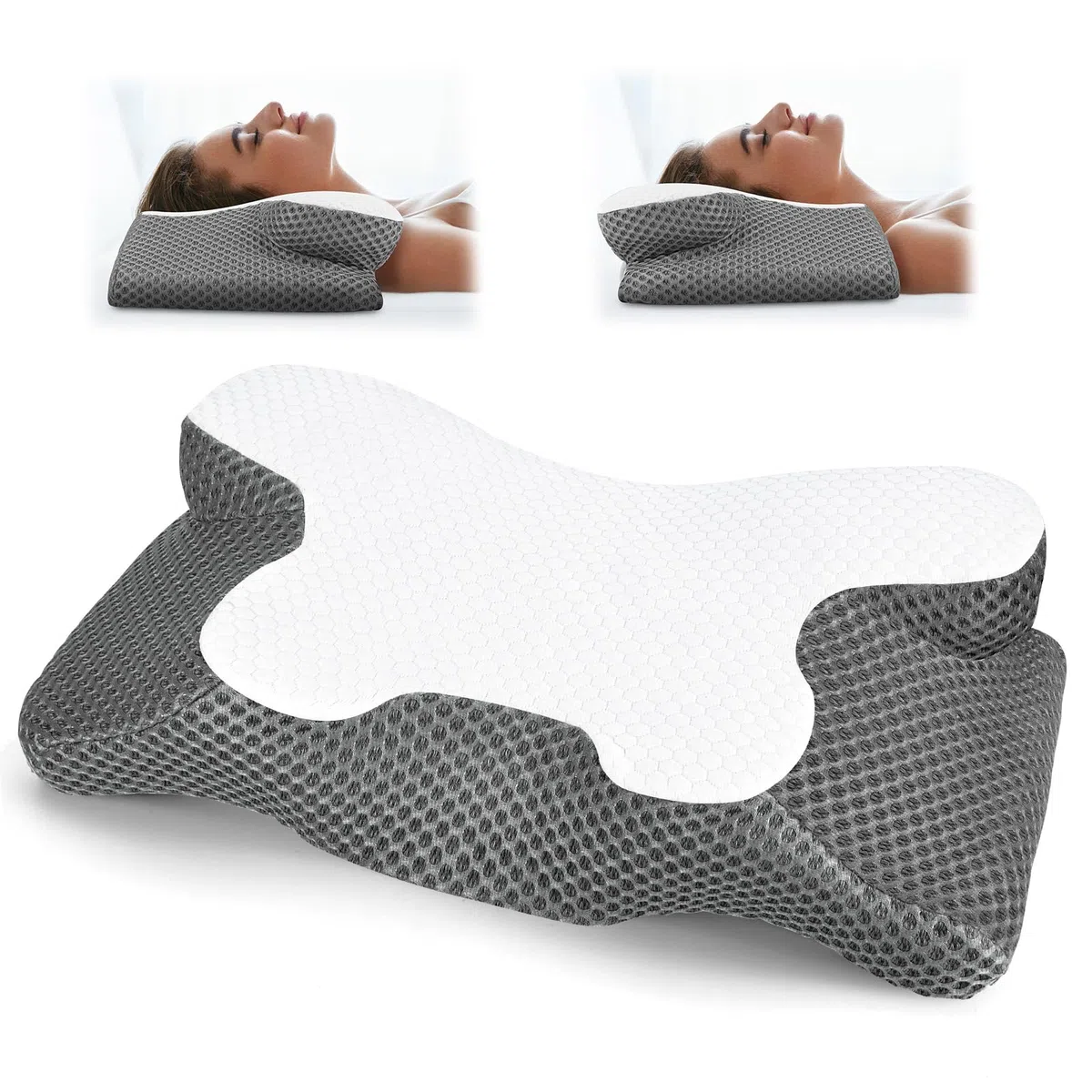Almohada Cervicales y Cuello - Almohada Ergonómica para Alivia el Dolor de Cuello y Espalda - Almohada Ortopedica de Espuma Viscoelástica para Dormir de Lado y Boca Arriba