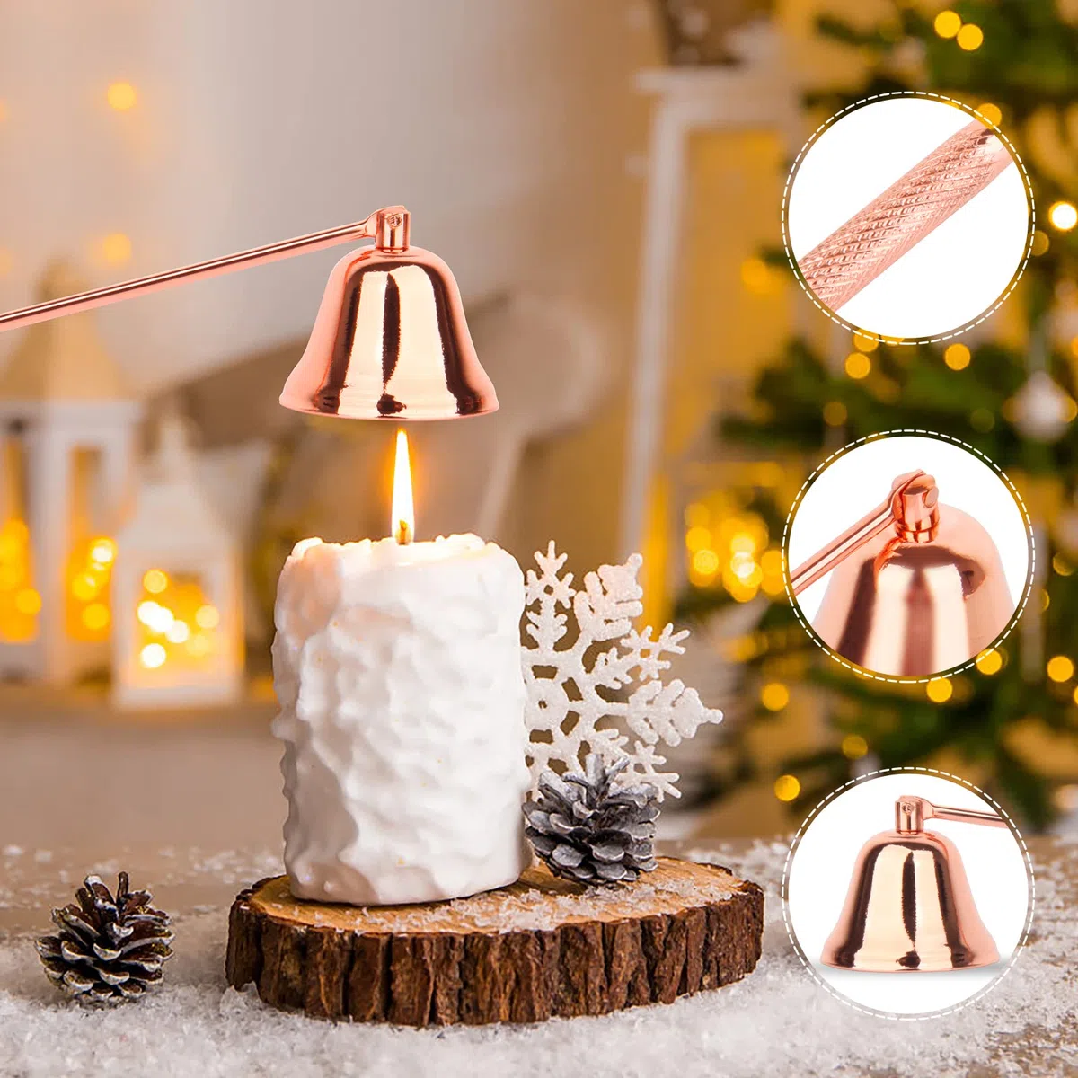 Apagador de Velas, 3 en 1 Set de Herramientas para Velas Apaga con Recortador de Mechas Apagavelas y Cazo Mecha de Vela, Tijeras para Velas, Candle Snuffer, Candle Wick Trimmer (Oro Rosa)