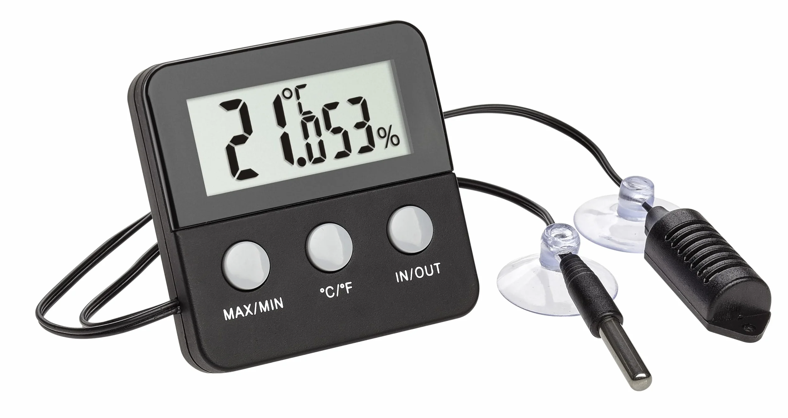 TFA Dostmann Terracheck - Termómetro higrómetro digital para control climático de terrarios (negro)