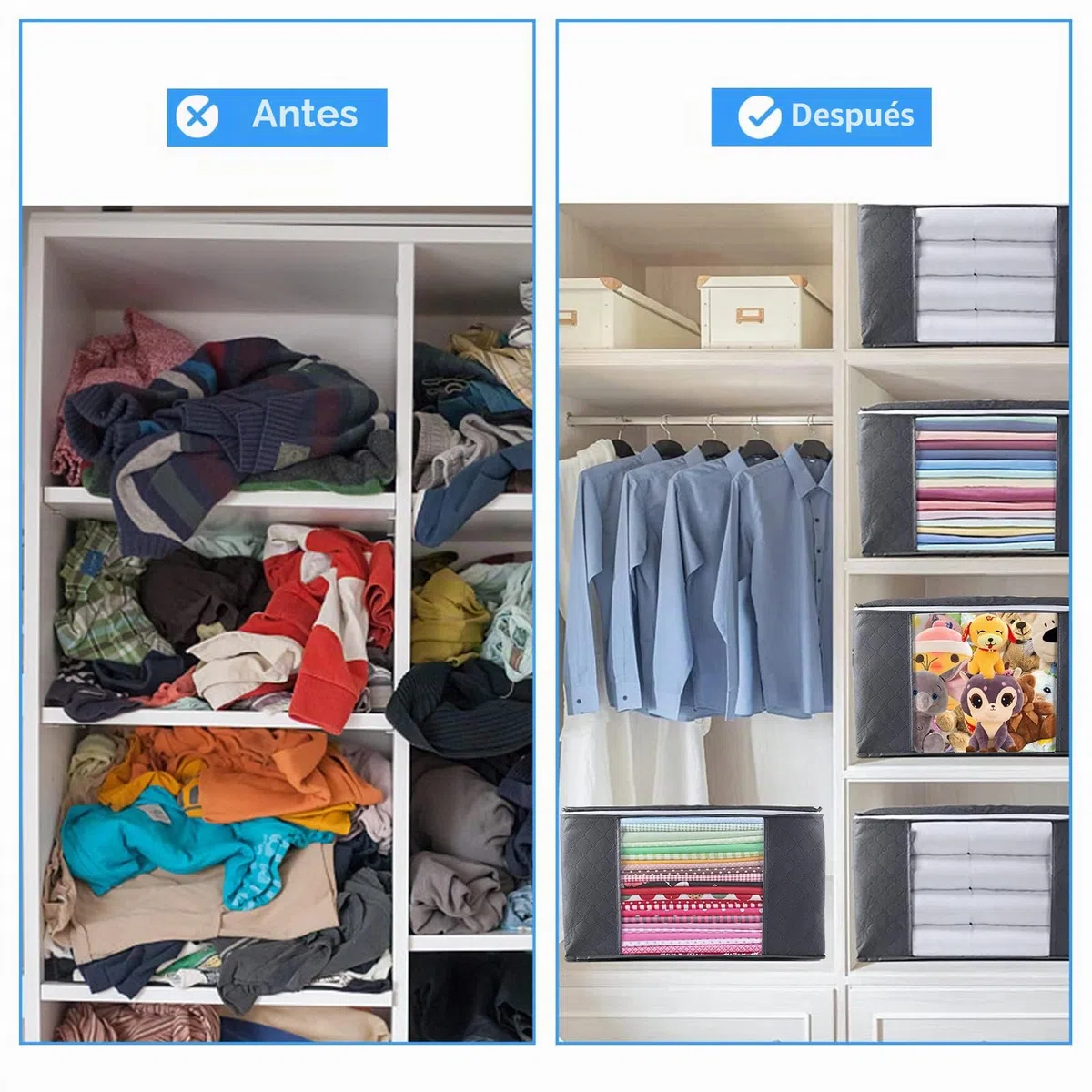 Withosent Cajas Almacenaje Ropa 6 Piezas, 90L Bolsa de Almacenamiento Ropa de Tela no Tejida, Organizador Armario con Mango, Contenedor para Debajo de la Cama para Edredones, Mantas, Almohada