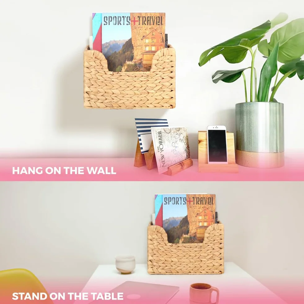 Revistero de Pared Tejido A Mano con Jacinto de Agua: Organizador Colgante para Correo, Periódicos y Revistas, Cesta de Almacenamiento Estilo Bohemio.
