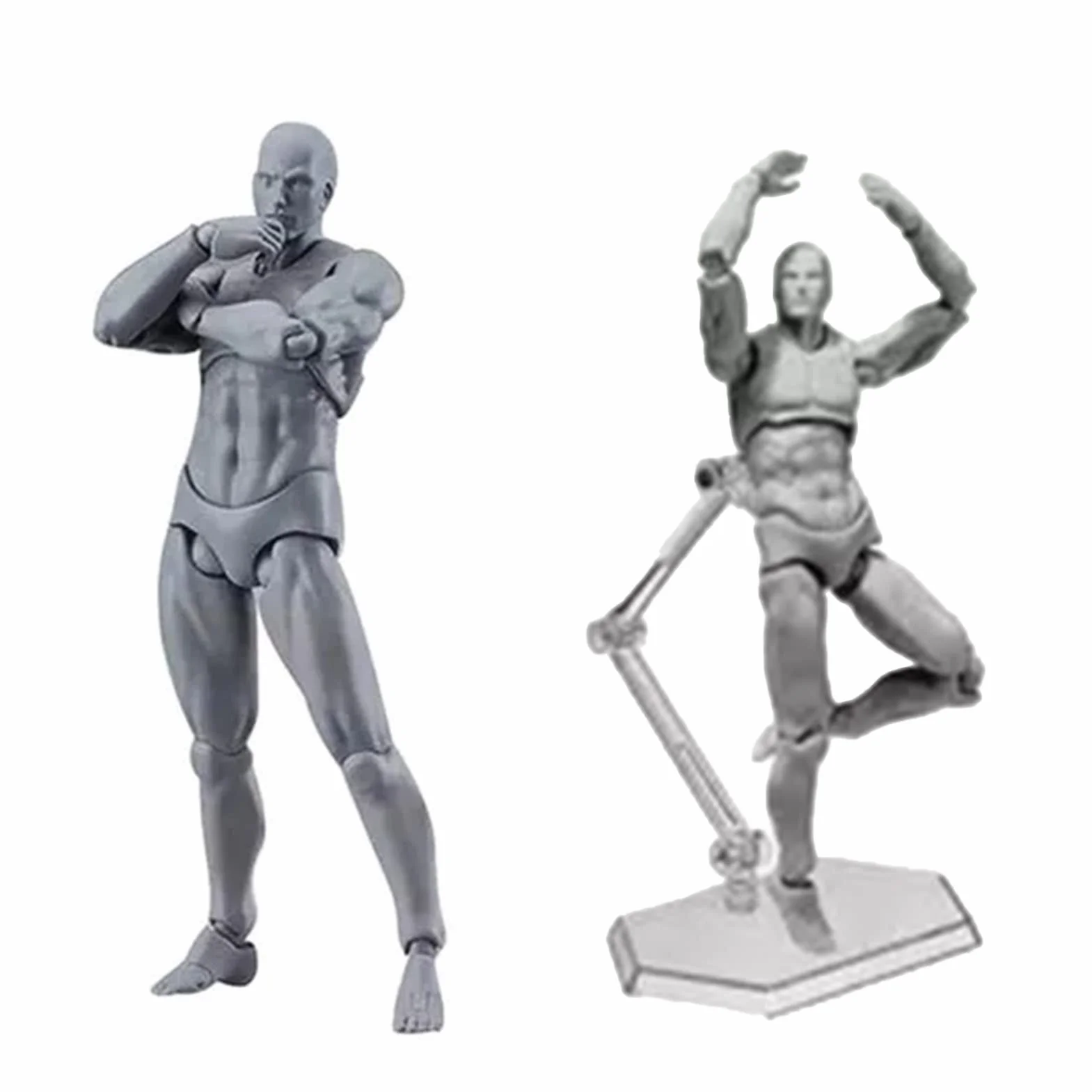 Figura de acción, cuerpo con poses personalizables, maniquí móvil de PVC para dibujo con soporte para decoración de escritorio, pintura, utilería para fotografía (gris, masculino)