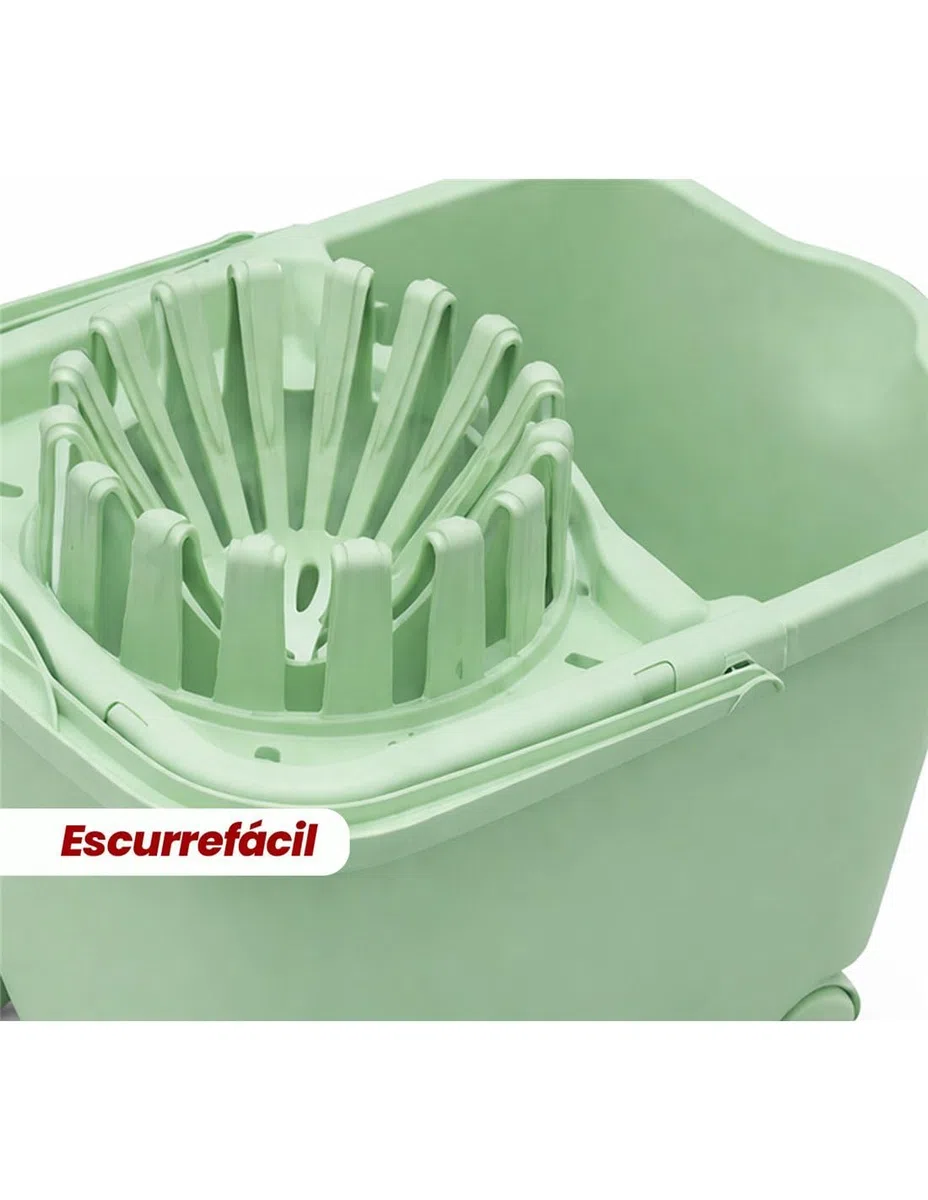 JARDIN202 - Cubo de Fregona 15 L con 4 Ruedas Rectangular para Suelo | Cubo de Fregar con Escurrefacil 29x40x32 cm | Verde