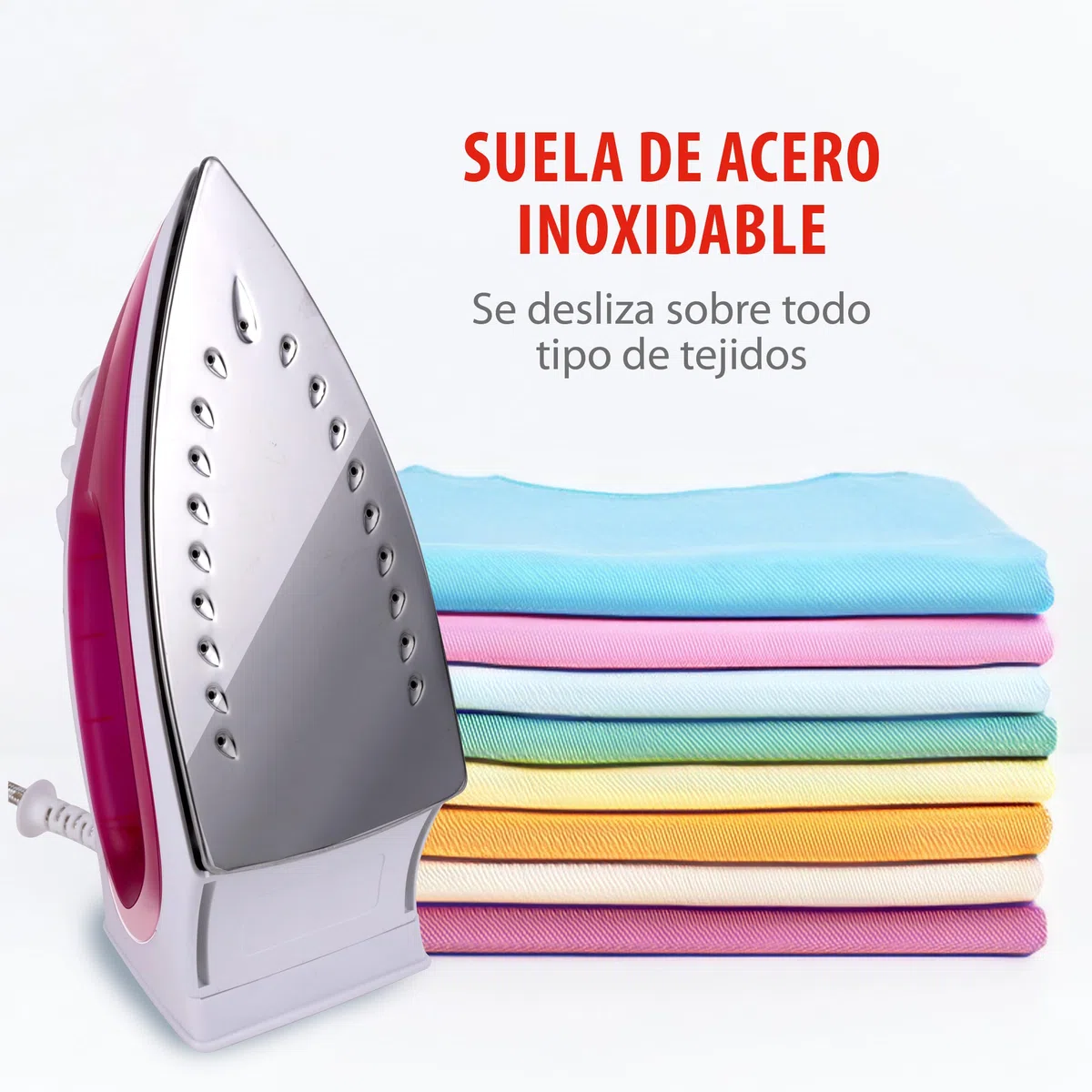 alpina Plancha Vapor - Plancha Ropa 1850-2200W - Ferro de Engomar con Función de Vapor y Rociado de Agua - Temperatura Ajustable y Depósito de Agua de 90ml - Rosa/Blanco