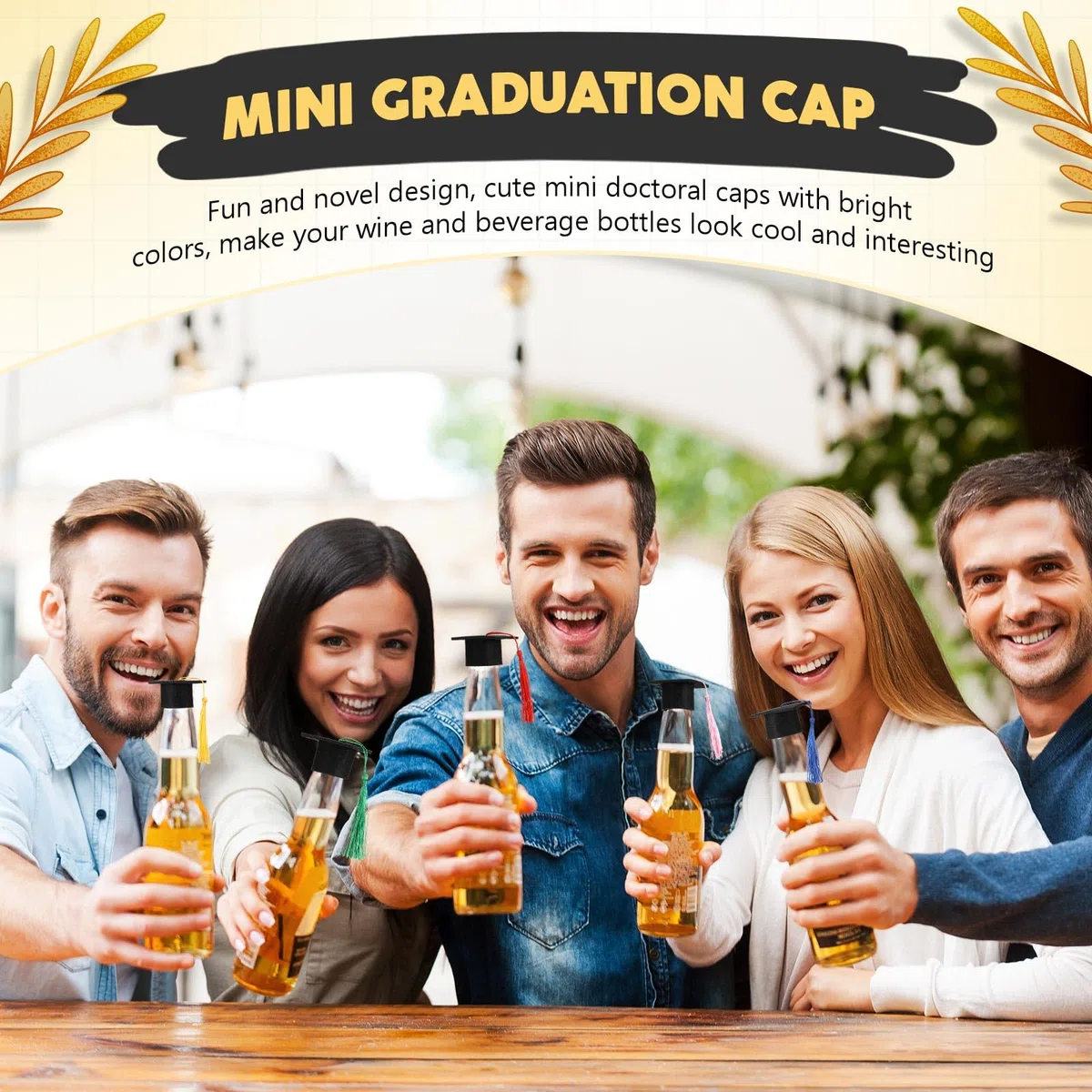 Geiserailie 12 Piezas Mini Gorros de Graduación Decoración de Botella de Vino Sombrero de Doctor Bachiller Pequeño Birrete de Graduación de Tapón de Botella para ABI 2026 Fiesta de Graduación Regalo