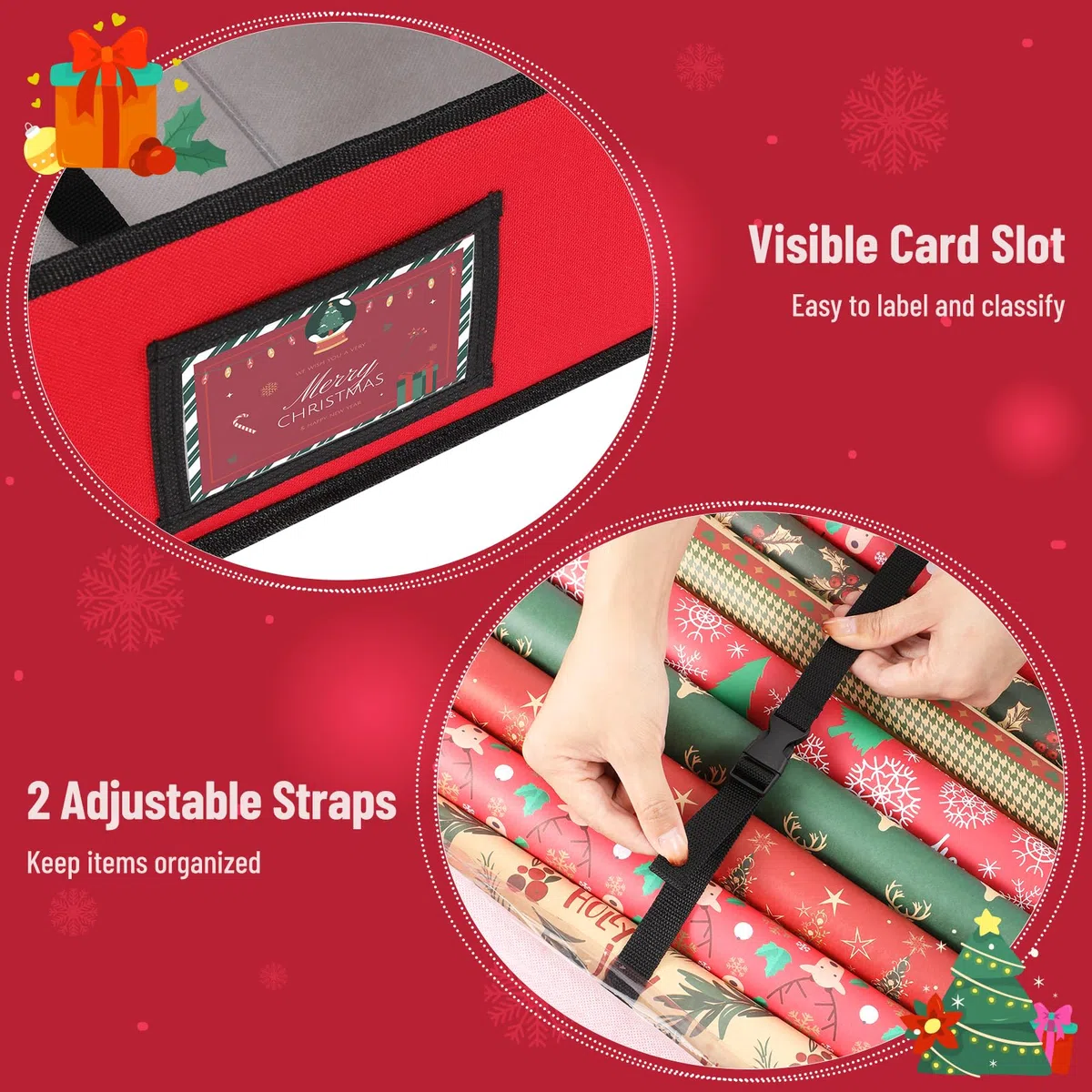 Bolsa de Almacenamiento de Papel de Navidad, Ohuhu Organizador para Papeles, con Tela Oxford 600D Resistente al Desgarro e Impermeable, Almacenamiento Papel de Envoltura de 18 a 24 Rollos Estándar