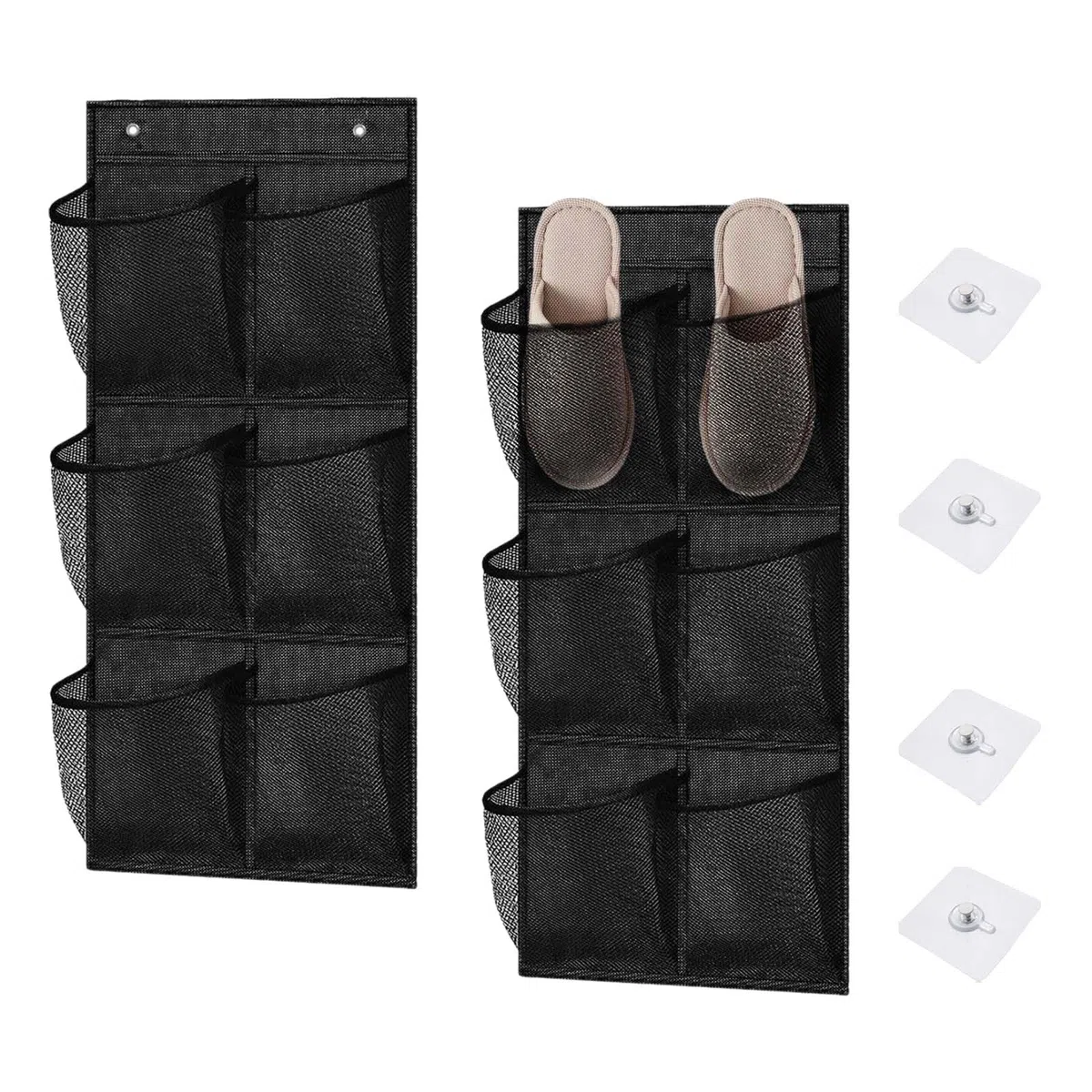 2 piezas Zapatero de puerta,6 bolsillos,Almacenamiento de zapatos colgante,Organizador de Zapatos para Puerta,Zapatero Colgante,Zapatero colgante puerta,adecuado para dormitorio,sala de estar (Negro)