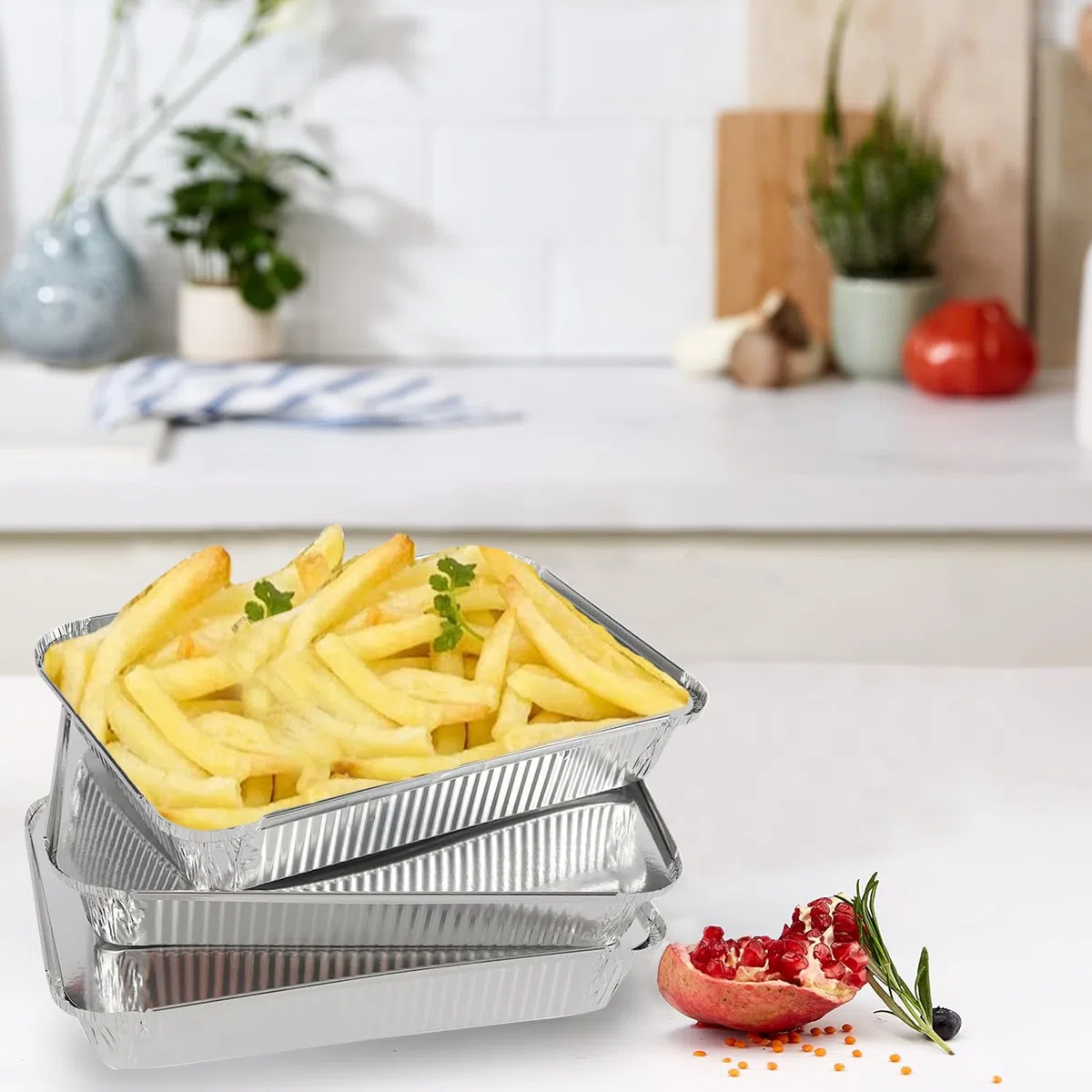 20 Piezas Bandeja aluminio con Tapas,Bandejas para Hornear de Papel de Aluminio,31 x 21 x 5cm Bandejas para el Horno y el Congelador-Bandejas Grandes de Aluminio