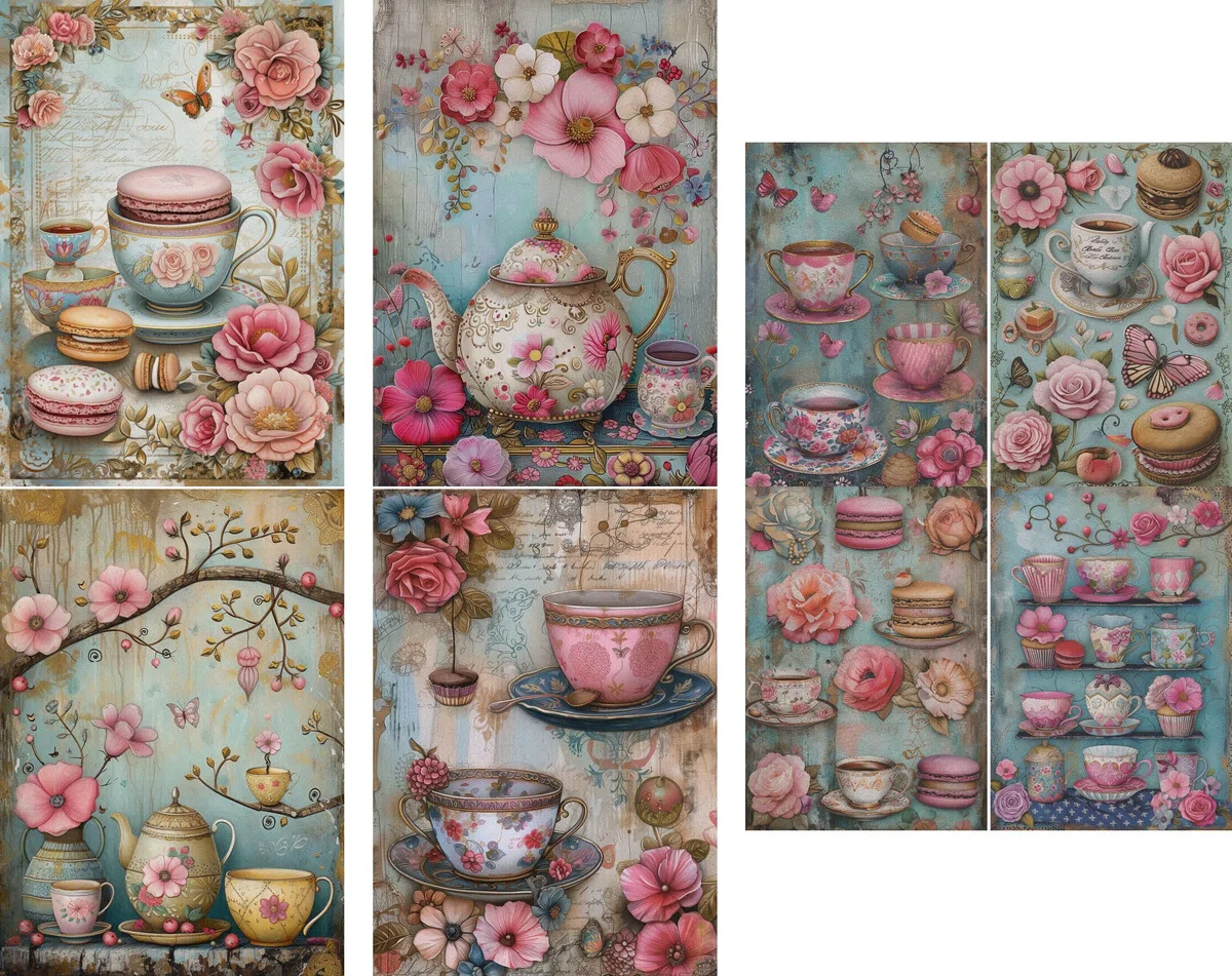 Papel de arroz La hora del Té, 20 x 26,6cm (6pc) - 6 Diseños para Scrapbooking Tarjetas Manualidades, Decoupage by CRAFT KREATIVELY