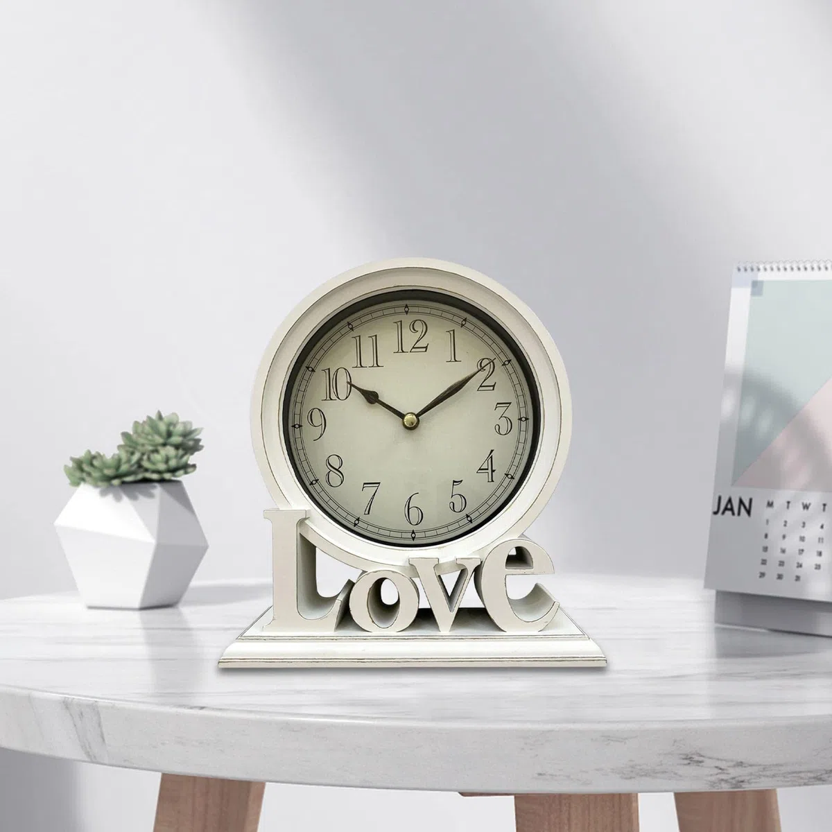 predolo Reloj de Escritorio Rústico Relojes de Repisa Amor Relojes de Mesa Decorativos Relojes Estante Chimenea para Cabecera, Decoraciones de Estar, Blanco, tal como se describe
