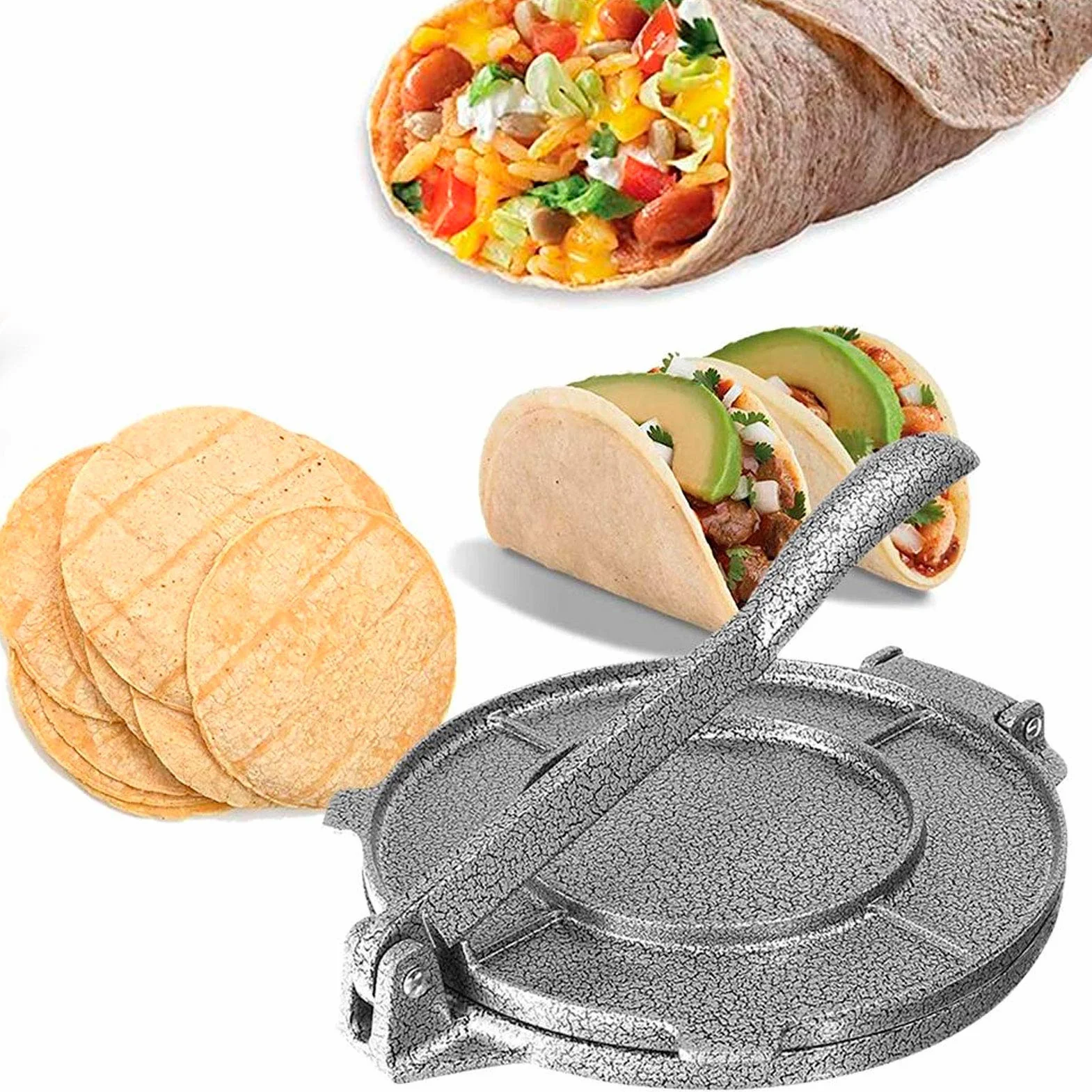Prensa de Tortilla de maíz, máquina de Tortilla de Hierro Fundido fácil de Limpiar, Multifuncional de Servicio Pesado para Restaurante en casa
