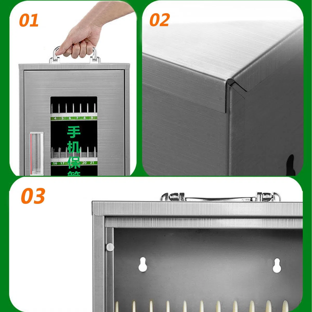 Caja De Almacenamiento De Acero Inoxidable para Teléfonos Móviles con Llave Montaje En Pared 12-72 Ranuras Armario para Teléfonos Móviles Taquilla Organizadora(36bits)