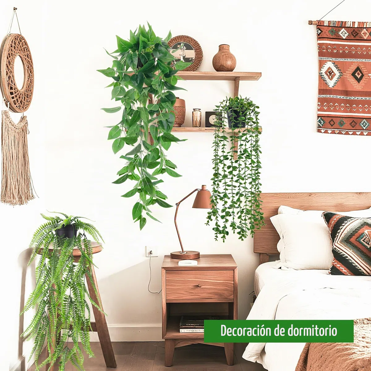 Der Rose 4 piezas de plantas artificiales colgantes, vid de hiedra falsa, eucalipto artificial, helecho Boston, cadena de perlas para la estética de la sala de estar, dormitorio, cocina, decoración de
