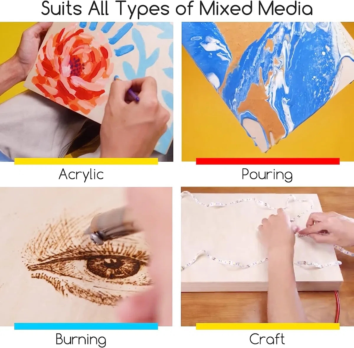 MEEDEN Tablero de lienzo de madera sin acabar: 1-1/2 pulgadas de profundidad, 6 x 8 pulgadas, paquete de 4, tablero de arte de madera en blanco para pintar