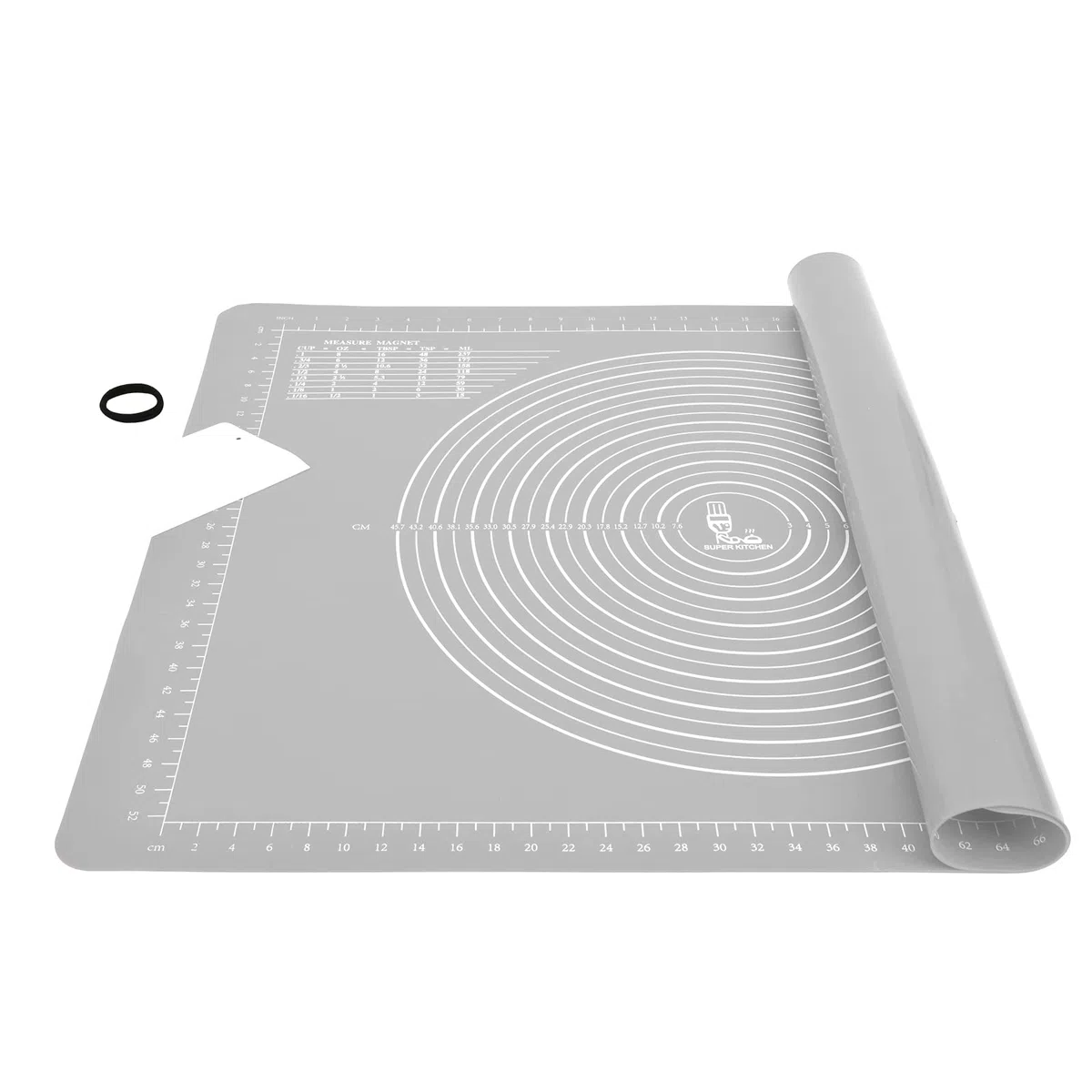 SUPER KITCHEN Tapete de Silicona para Hornear con Cortador de Masa, Tapete de Antiadherente para Amasar, Estera de Antideslizante Pastelería, Tapete para Fondant, Pasta, Pizza, Torta (Gris, 71x51cm)
