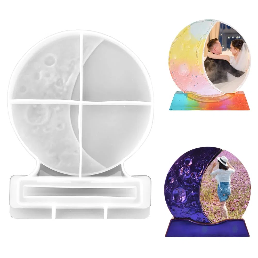 Marco de Fotos de Resina Epoxi, Molde de Silicona con Forma de Luna, Moldes de Resina para Marcos de Fotos, Molde de Resina Epoxi para Bodas, Cumpleaños, Decoración (20 * 15 * 3.2cm)