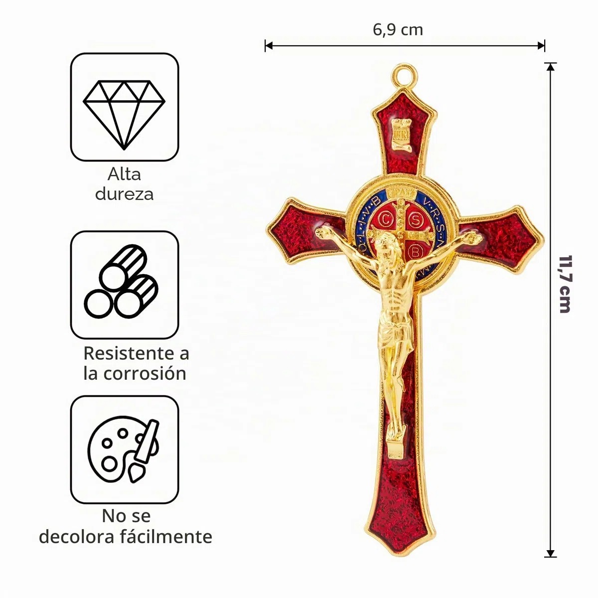 Crucifijo rojo de San Benito, crucifijo para decoración católica, medalla de San Benito, cruz colgante de Jesucristo, crucifijo del Perdón, medalla de San Benito para decoración del hogar