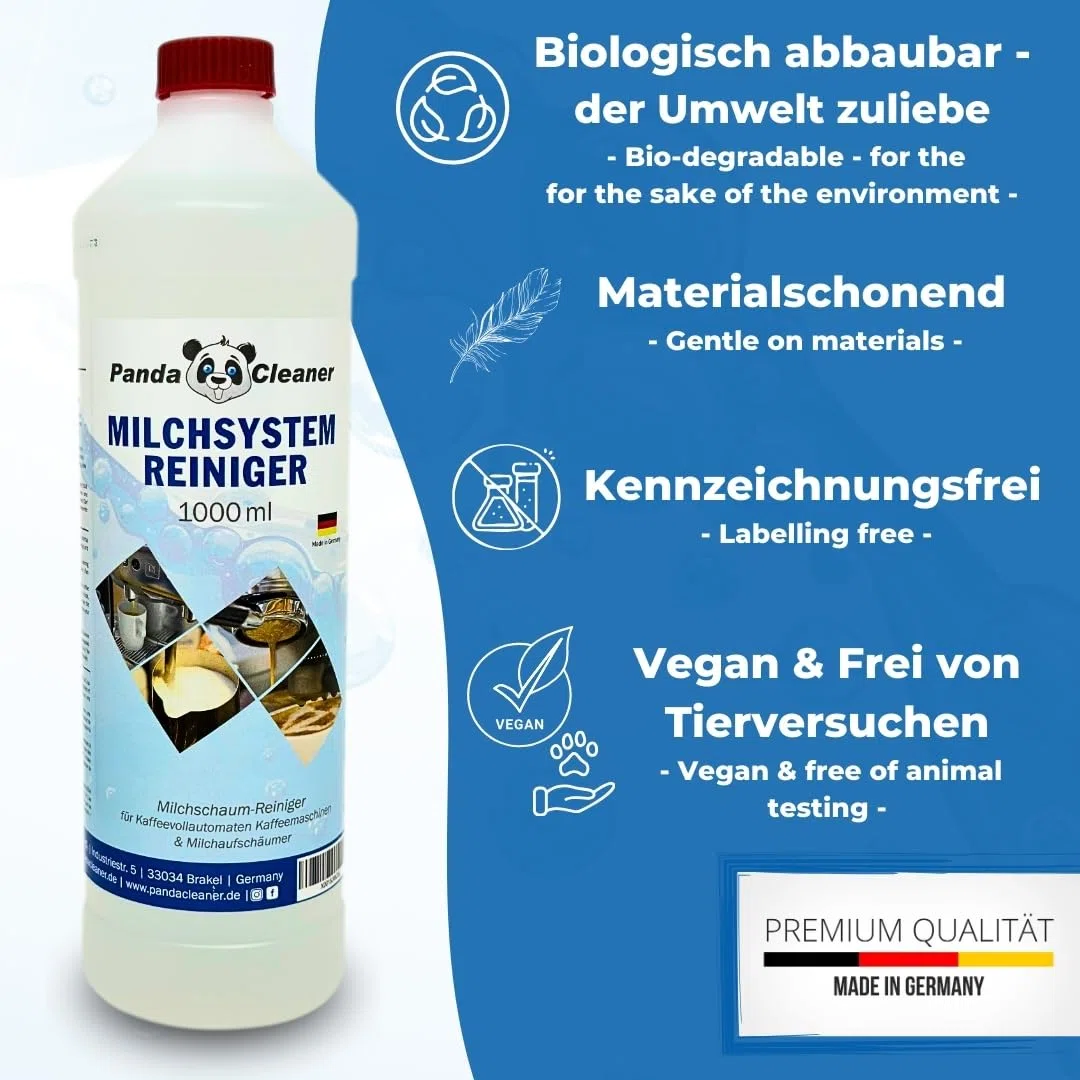 PandaCleaner limpiador del sistema de leche para máquinas de café totalmente automáticas - concentrado de 1000 ml para aparatos de todas las marcas - limpiador de espuma de leche para máquinas