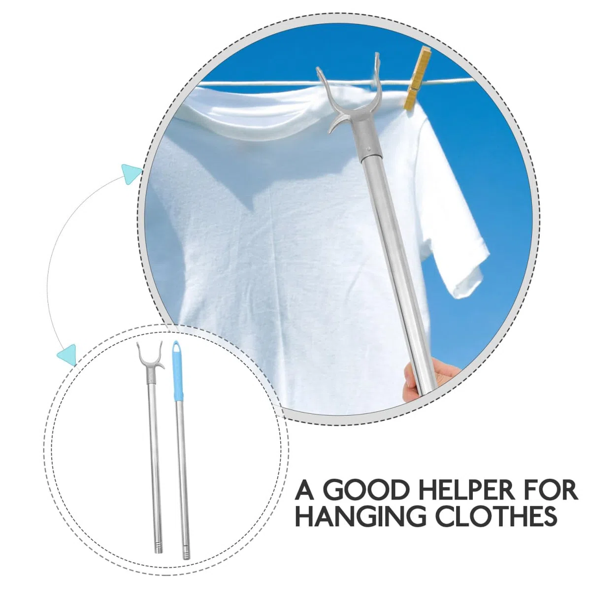 iplusmile Varilla Extensible de Acero Inoxidable para Ropa con Gancho Barra Resistente para Colgar Prendas Armarios Altos Estantes Superiores y Facilitar el Colgado el Hogar