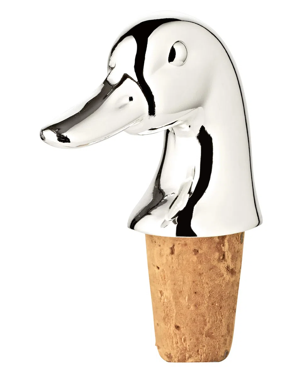 EDZARD Tapón para Botellas Pato, Finamente Plateado y Antideslizante, Altura 8 cm - Elegante Tapón de Vino, Decoración de Mesa, Regalo Original para Amantes del Vino