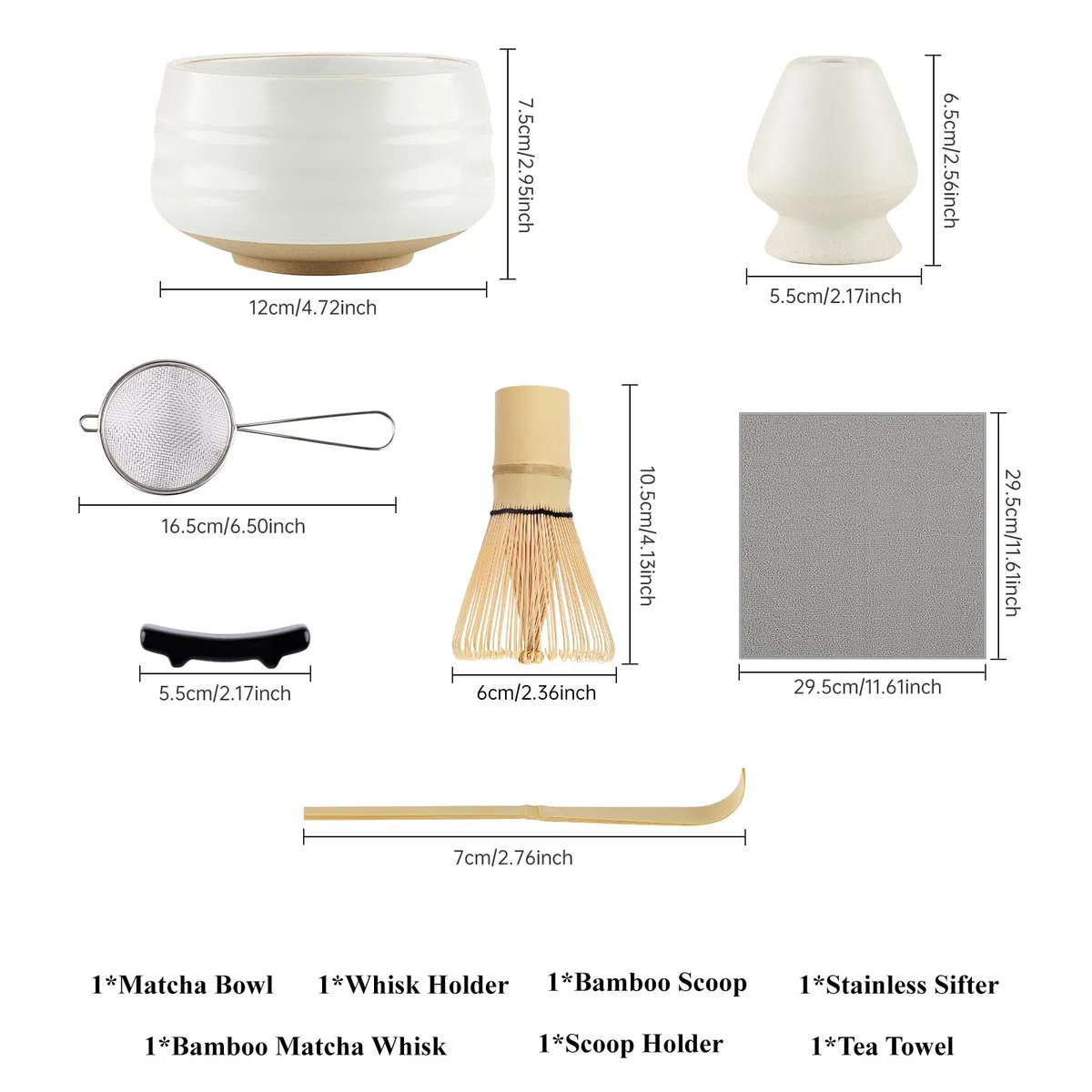 Juego de té macha de 7 piezas, con cuchara de matcha, soporte para batidor, batidor de bambú Matcha, pala, colador, accesorios de matcha, ceremonia de té tradicional japonesa, el mejor regalo para los