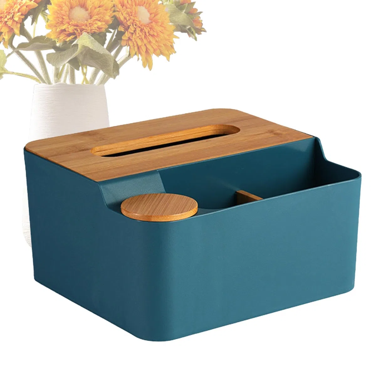 Caja de pañuelos multifuncional con compartimentos, soporte multiusos para pañuelos, caja de pañuelos con dispensador integrado, organizador de caja de pañuelos decorativo, caja de pañuelos con