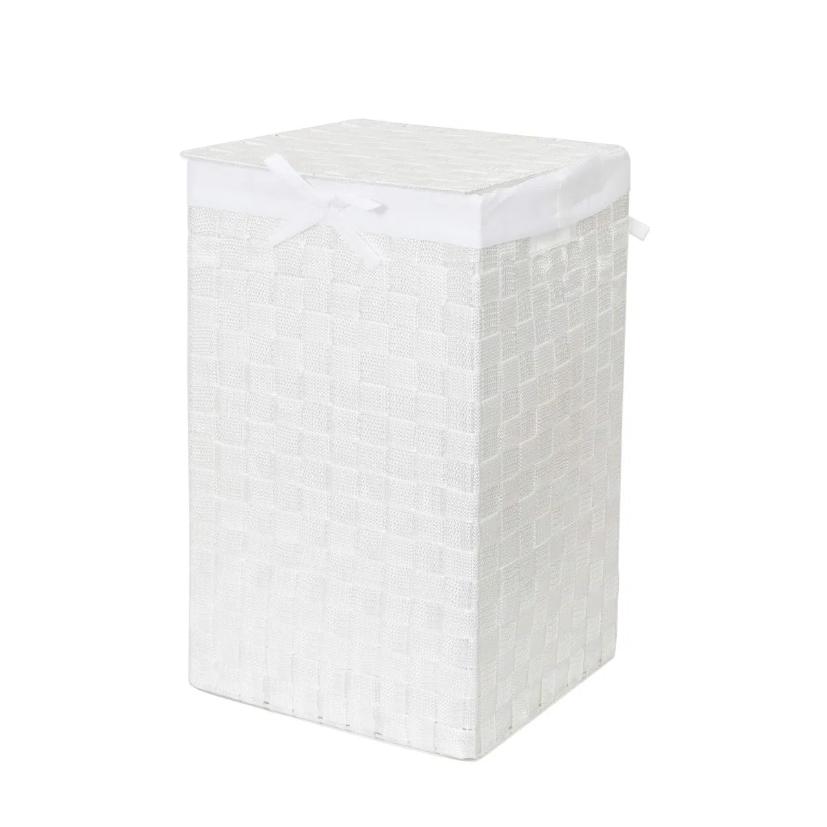 Cesto de almacenaje para ropa de forma cuadrada con tapa. Modelo "Stan". Material. Hilo trenzado. Color blanco. Tamaño: 30 x 30 x 50 cm. RAN6889