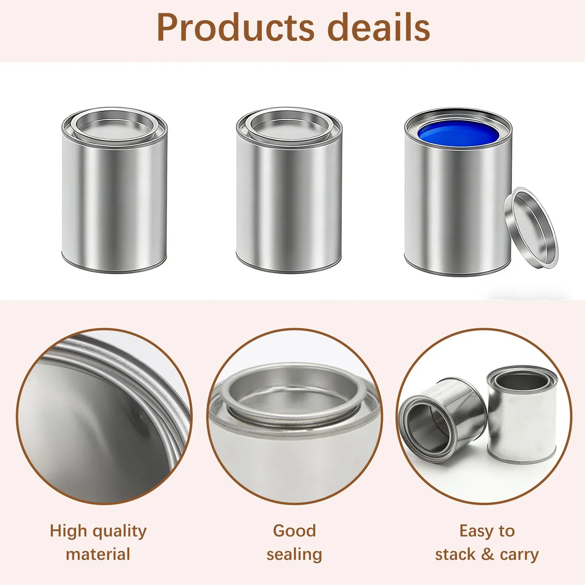 Mini latas de pintura con tapa, 100 ml, 6 unidades vacías, botes de metal, recipientes vacíos, latas de pintura para pintar, tarros portátiles para especias, color gris (6 unidades)