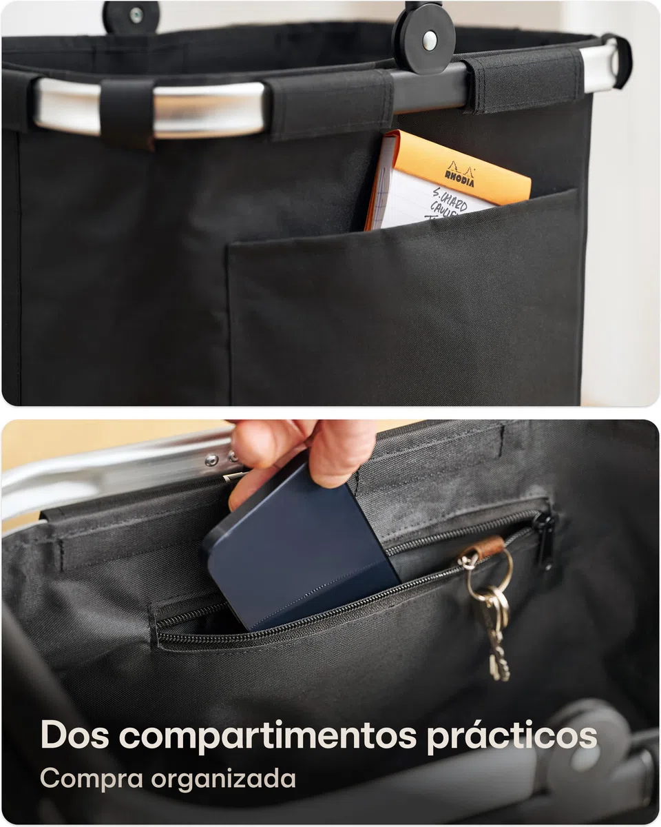 Praknu Cesta de La Compra Plegable Grande – 2 en 1 Expandible de 25L a 35L – Tejido Lavable – Estable con Marco de Aluminio y Base Reforzada – Bolsillos Extra Interiores y Exteriores – Negro