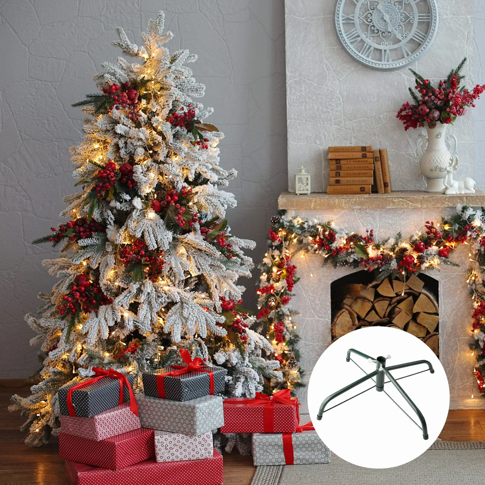 Hainue Soporte para árbol de Navidad, Estable 35 cm, Soporte de Metal con Patas de Goma, Tornillos Grandes, para decoración de Navidad, decoración para decoración de Navidad
