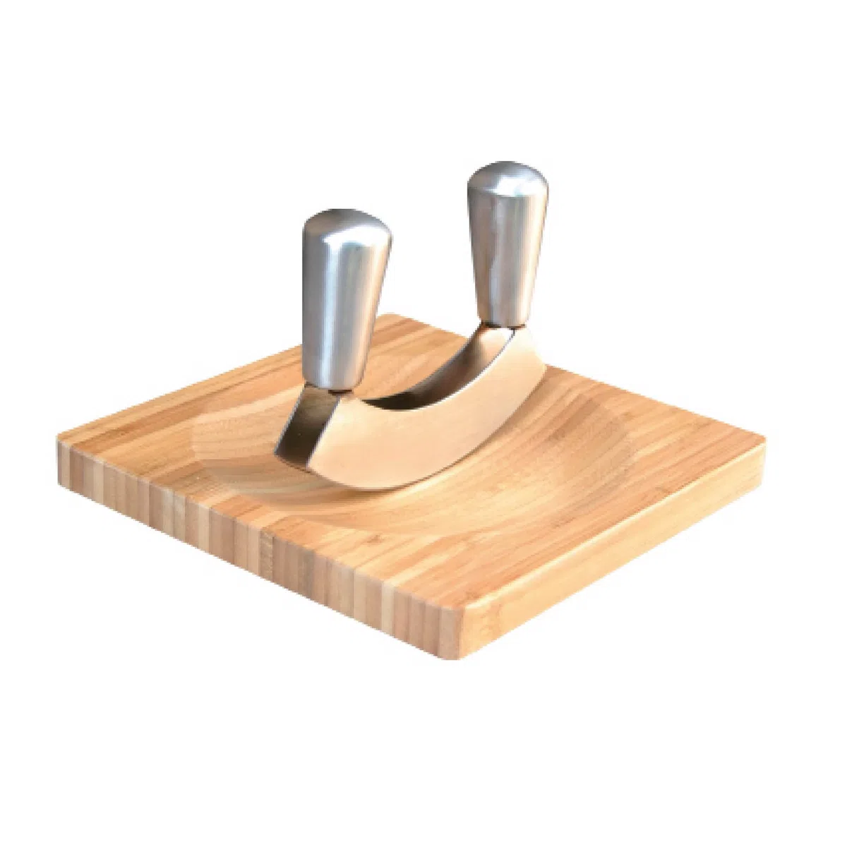 Point-Virgule Cuchillo Cocina para Picar Hierbas con Tabla Cortar de bambú, Cuchillo Media Luna, Cortador Hierba