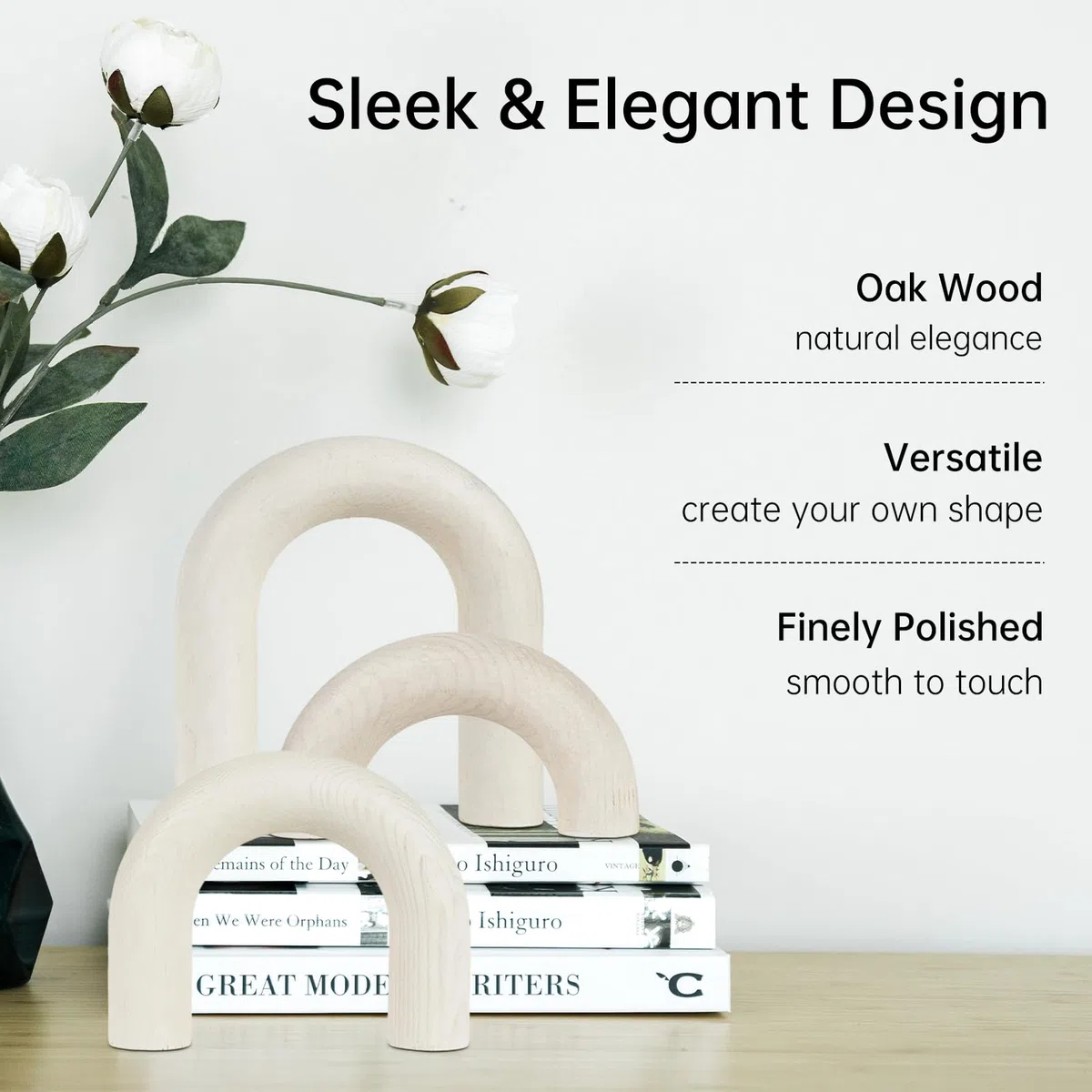3 piezas de madera para decoración de mesa de café, decoración de arco bohemio de granja, dormitorio, oficina, escritorio, sala de estar, estantería moderna para el hogar (blanco)