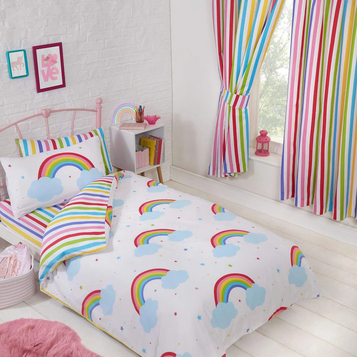Price Right Home Juego de sábanas y Fundas de Almohada para niños pequeños Arco Iris Rayas del Cielo júnior