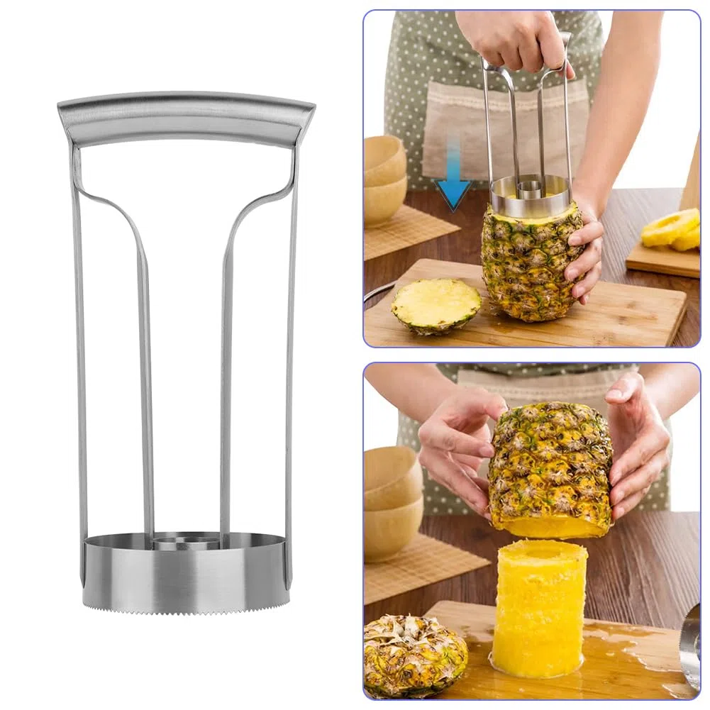 Tiiyee Cortador de Piña, Descorazonador Piñas con Pelador Frutas Acero Inoxidable Rápidamente y Elimina el Núcleo Hoja Afilada Cuchillo Doble Capa Fruta Corte Rodajas para Hogar la Cocina