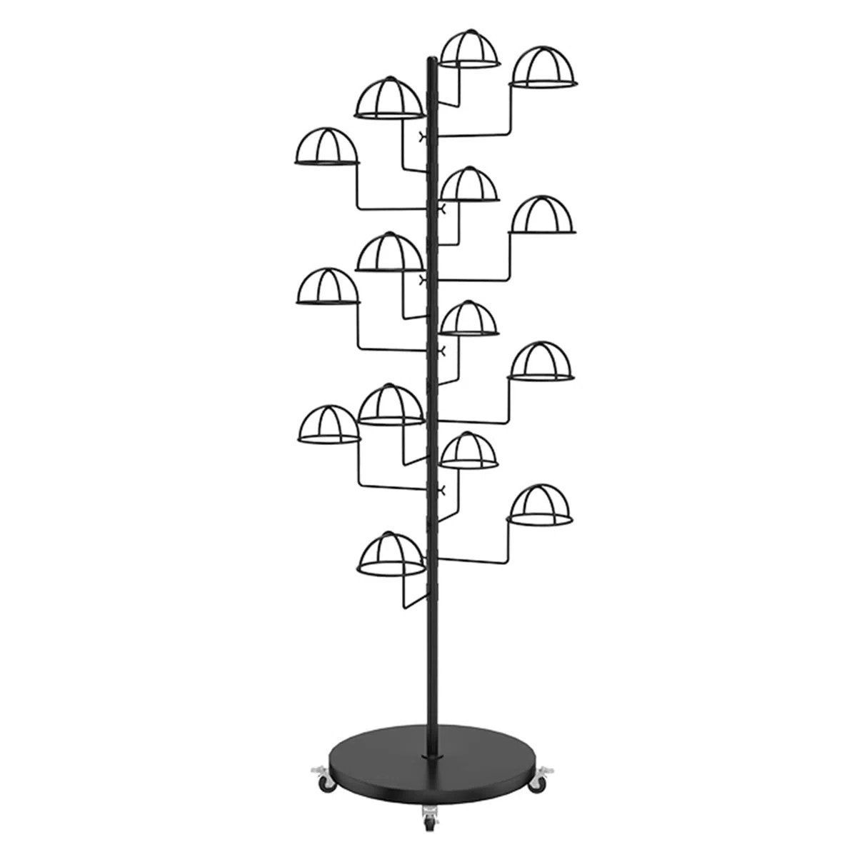 Expositor de Sombreros Multicapa con Ruedas, Organizador para Pelucas y Sombreros, Estante Que Ahorra Espacio para Uso Comercial, doméstico y en Tiendas. Dorado,Black-Place 15 Hats