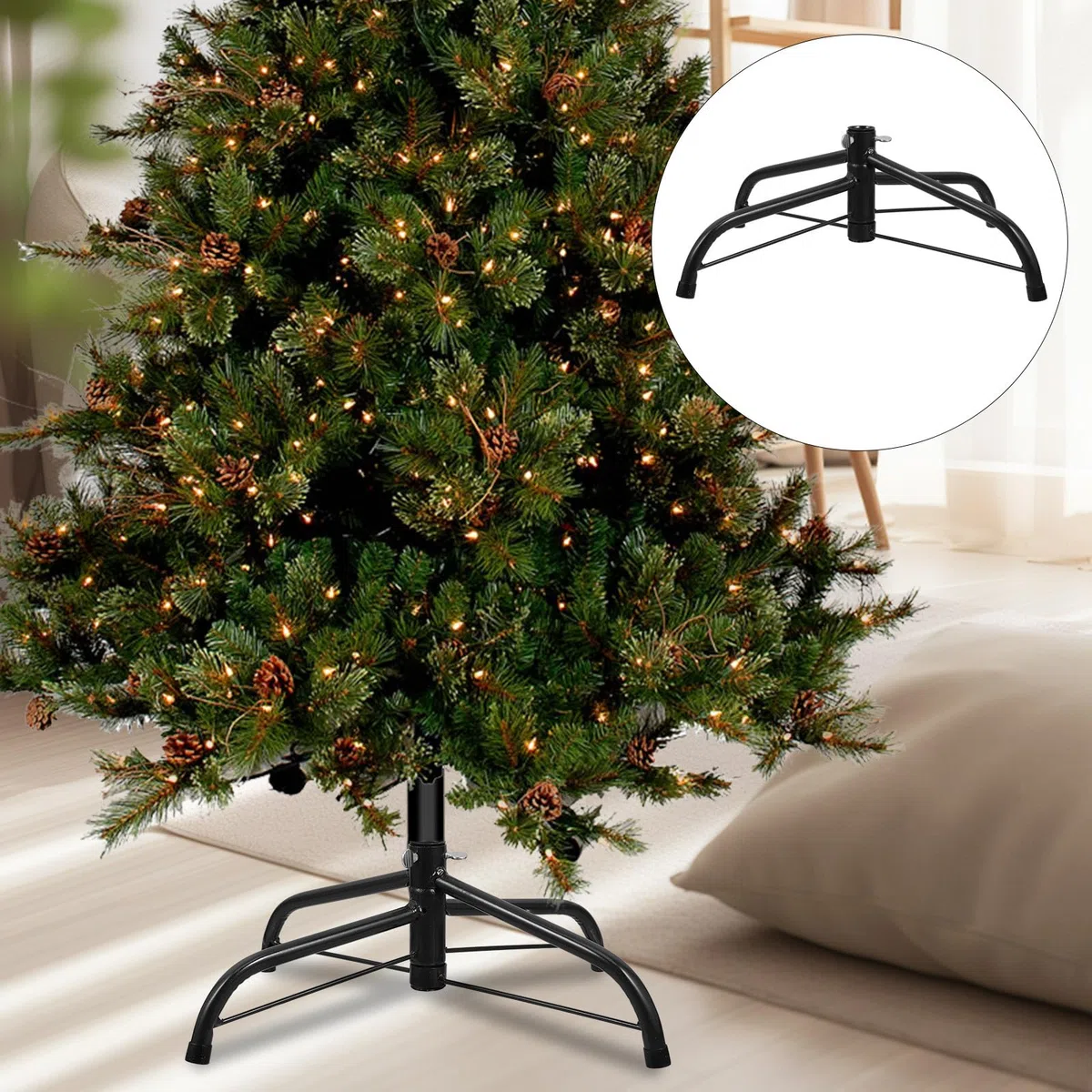 ifundom Soporte de Árbol de Navidad Artificial Soporte de Reemplazo de Árbol de Navidad de Metal Soporte de Árbol de Navidad Plegable Soporte de Paraguas para Árbol de Navidad Suministros
