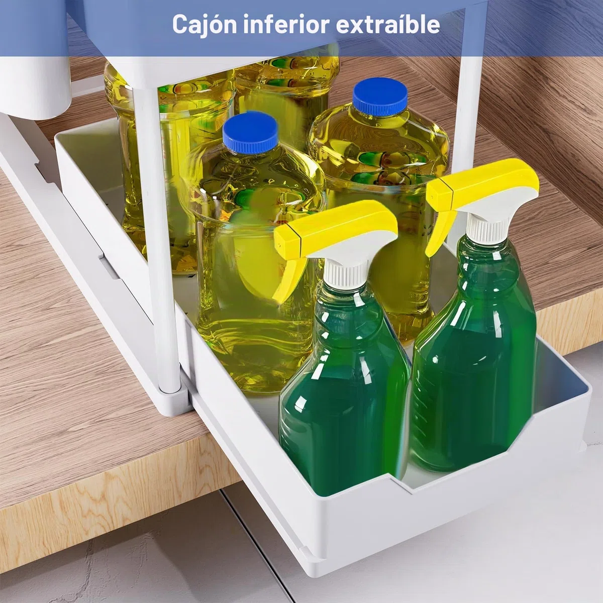 Puricon Estantería Bajo Fregadero, Estante Organizador Mueble Bajo Fregadero Cocina Lavabo -Blanco