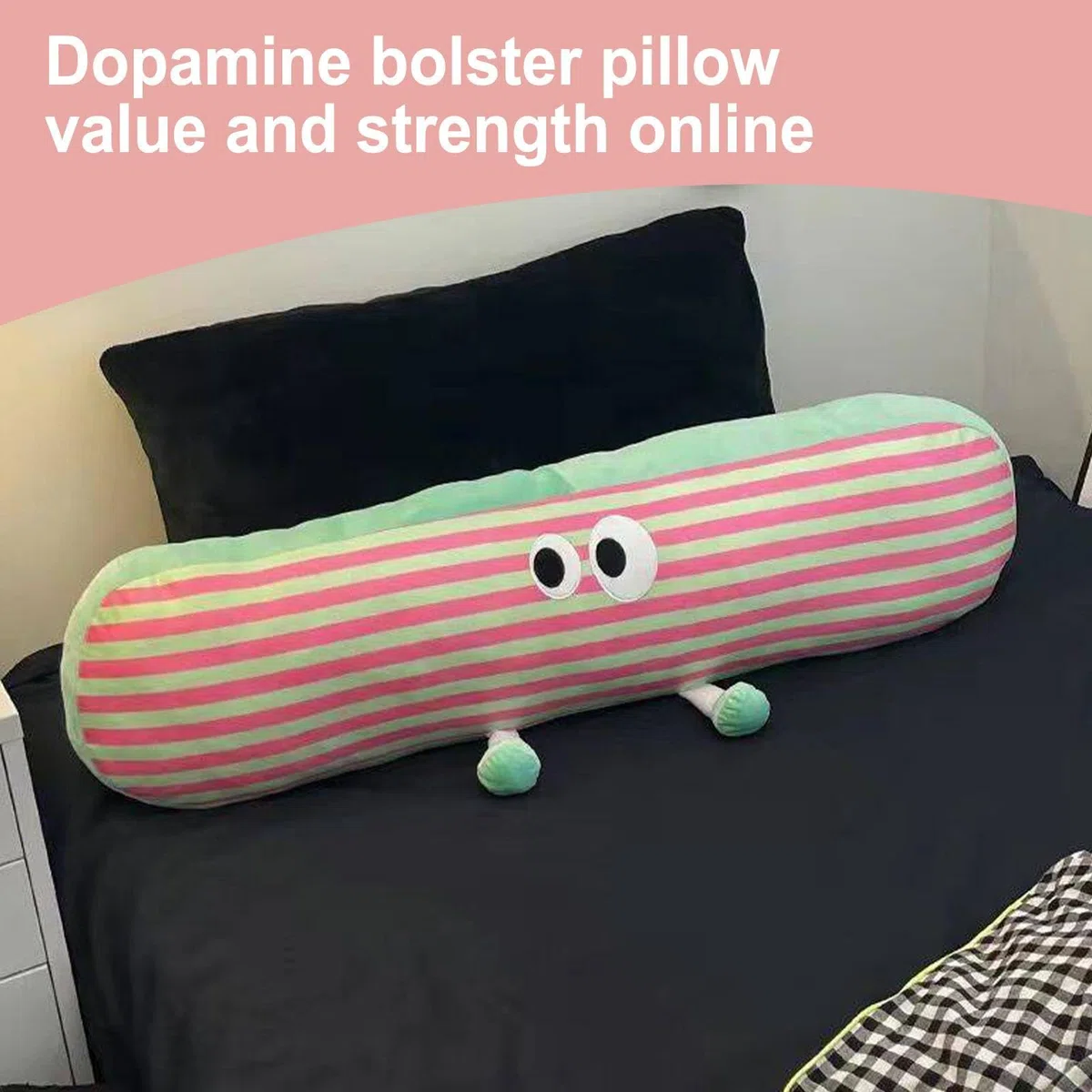 Almohada de cuerpo completo, almohada larga para decoración de cama - Linda almohada para abrazar a rayas de 35,43 pulgadas,Almohadas suaves y cómodas para dormir, cojín lumbar decorativo con funda ex