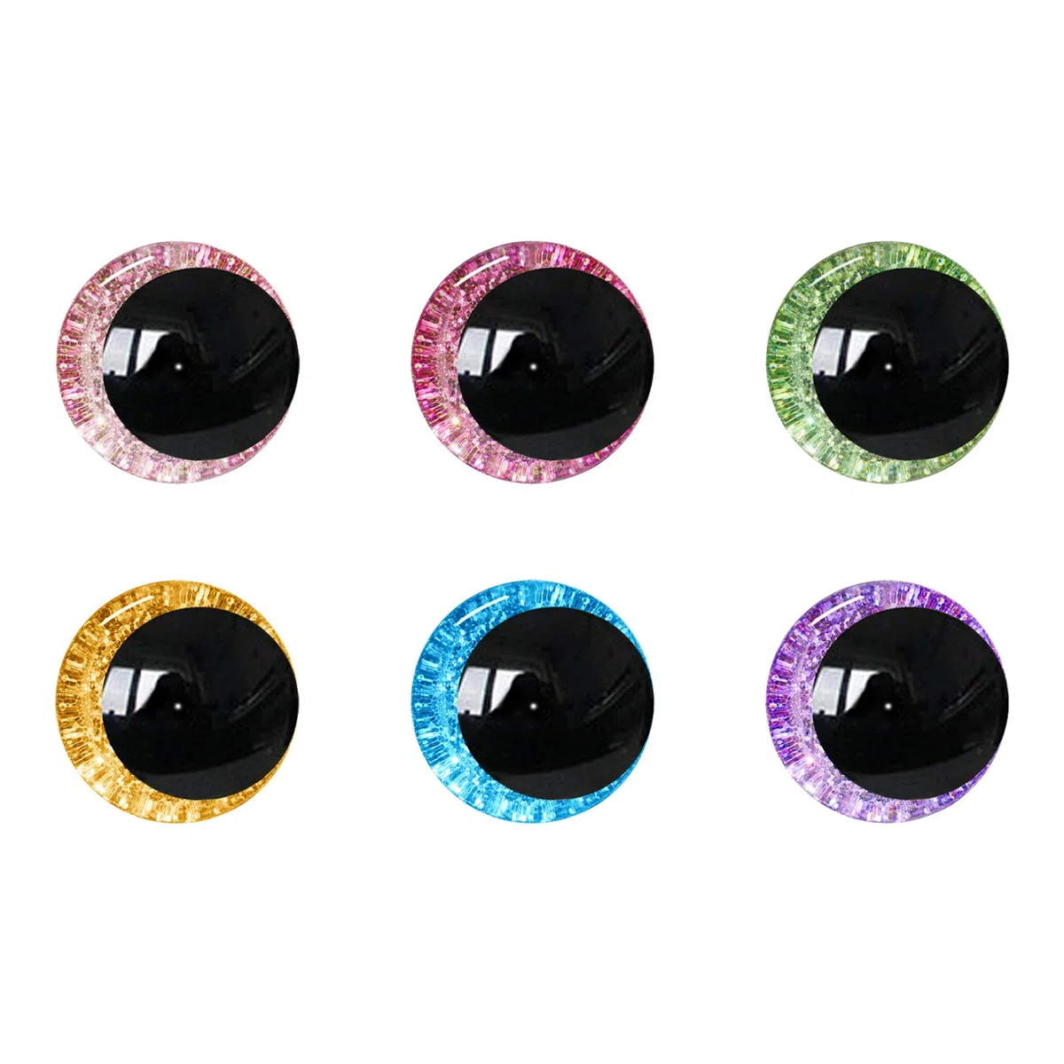 120 ojos de seguridad con purpurina 3D de 16 mm para ganchillo con arandelas, ojos de amigurumi de ganchillo para animales de ganchillo, ojos de manualidades, ojos de muñeca, ojos de
