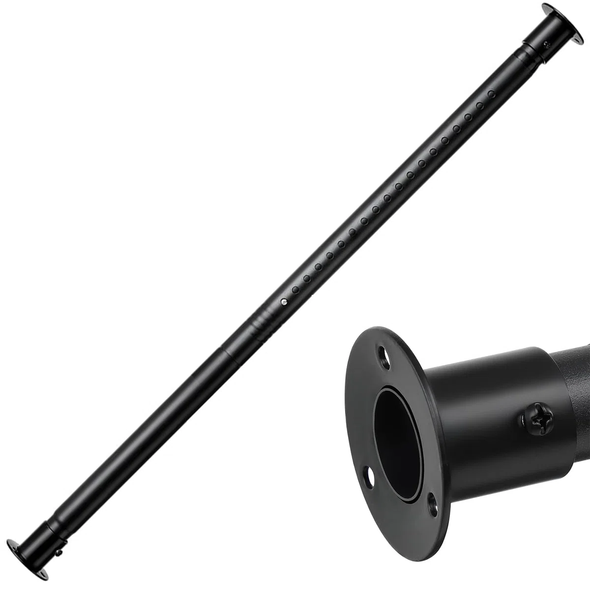 Barra para Armario Extensible, 43-104cm barra para Colgar Ropa con Base Redonda Ajustable de Acero Inoxidable para Armario de Dormitorio/Negro Mate