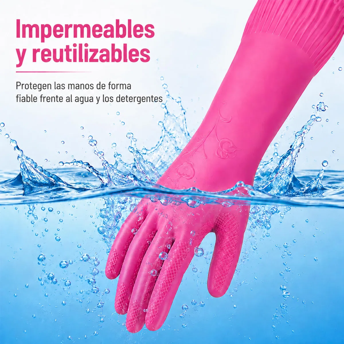 3 pares de guantes de goma para lavar platos de cocina, guantes antideslizantes para lavar platos, reutilizables e impermeables para el hogar