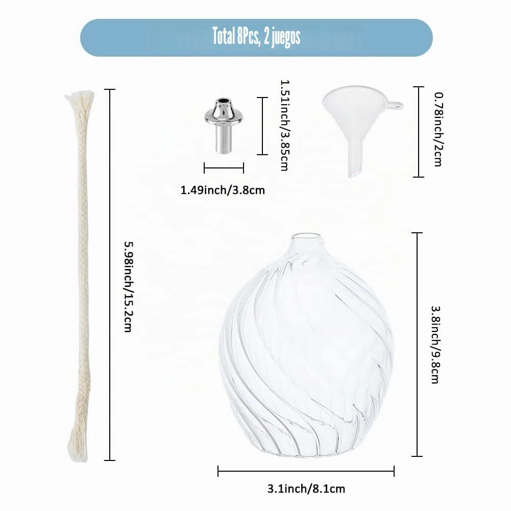 SUPERFINDINGS 2 juegos lámparas de aceite de vidrio Clear,luces de té de combustión larga,15.2cm,Lámpara de Aceite para Interiores,aspecto único con rosca interior,mecha de algodón y soporte incluidos