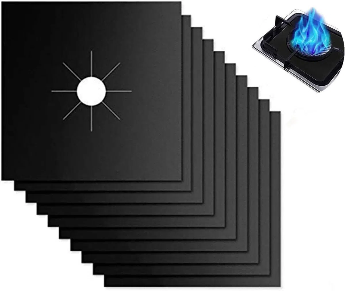 10 PCS Protectores Antiadherentes de Estufa a Gas, Reutilizables Tapetes del Rango del Gas Quemador Para Almohadillas Limpieza, Cubiertas para Hornillos Gas(Negro)